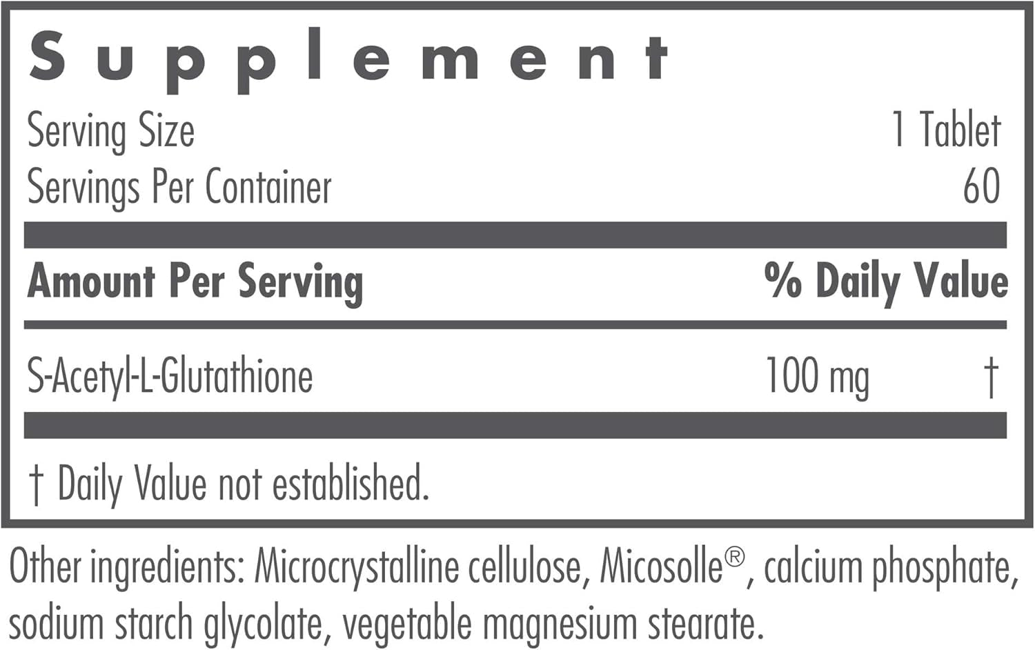Nutricology Acetyl-Glutathione - S-Acetyl-L-Glutathione, Well Absorbed, Immune Support, 100 Mg Supplement - 60 Count