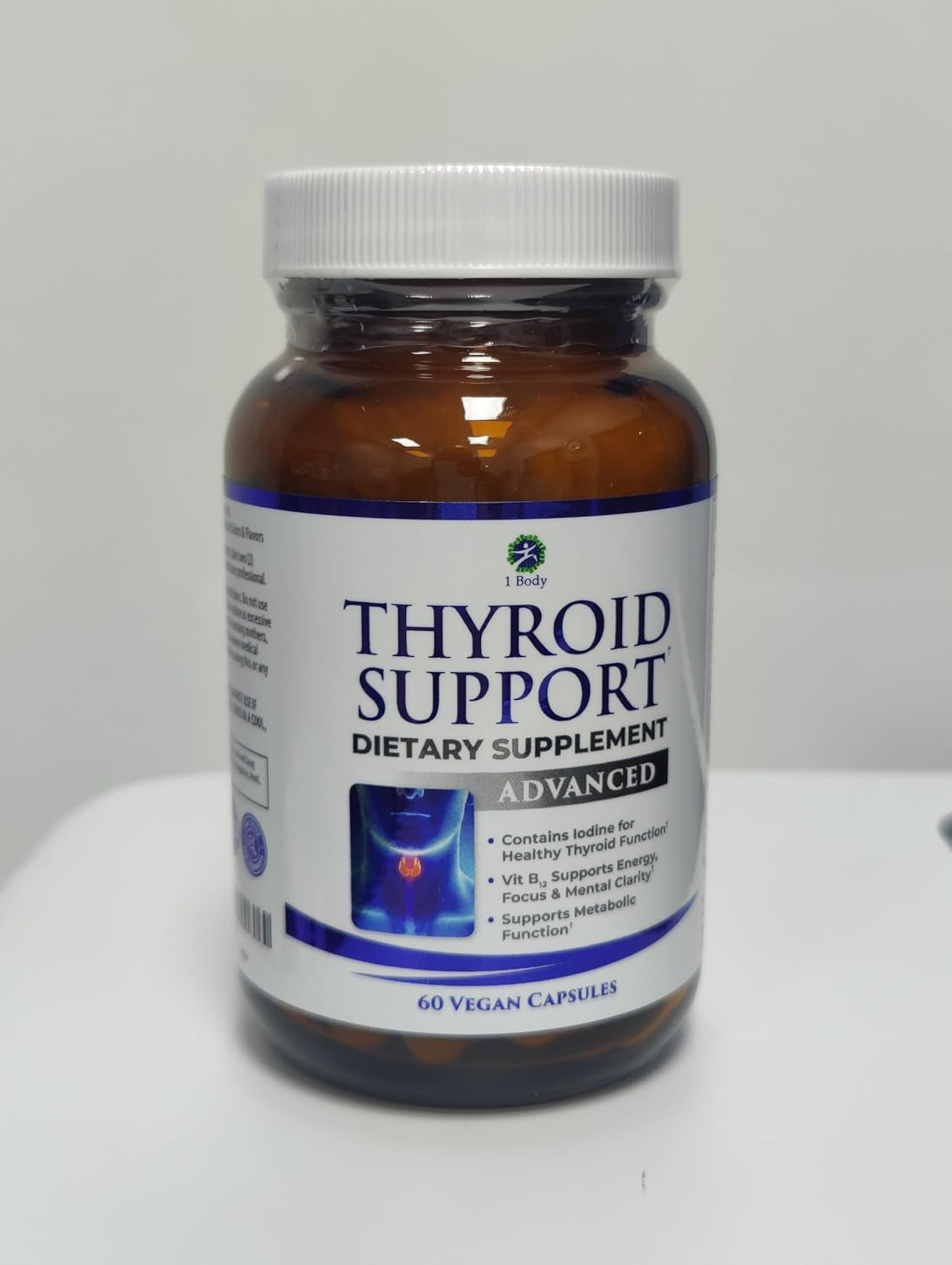 1 Body Thyroid Support Supplement for Women and Men | Supports Energy & Mental Clarity with Ashwagandha, Iodine, Zinc & B12 | Selenium Supplement | 30 Day Supply