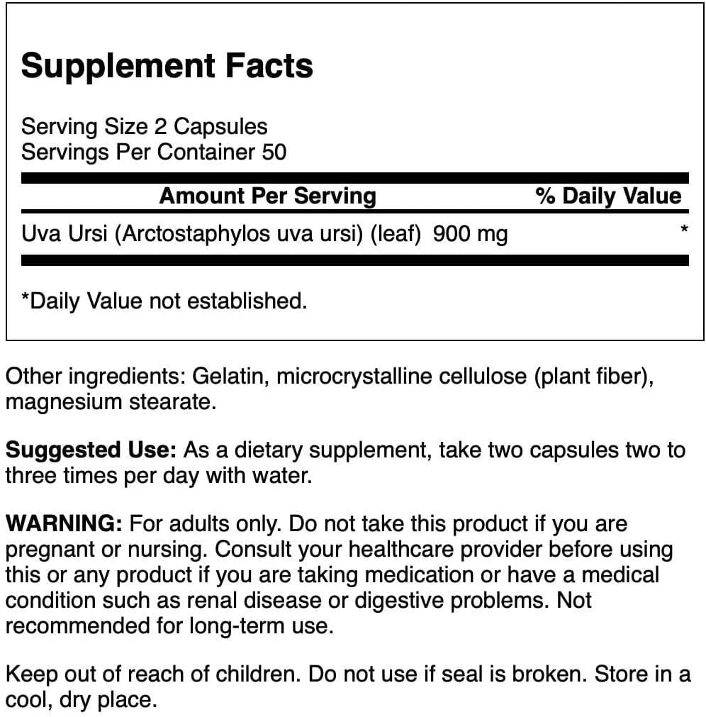 Swanson Full-Spectrum Uva Ursi Leaf - Herbal Supplement Supporting Kidney & Urinary Tract Health - May Support Cardiovascular System Function & Bladder Health - (100 Capsules, 450Mg Each)