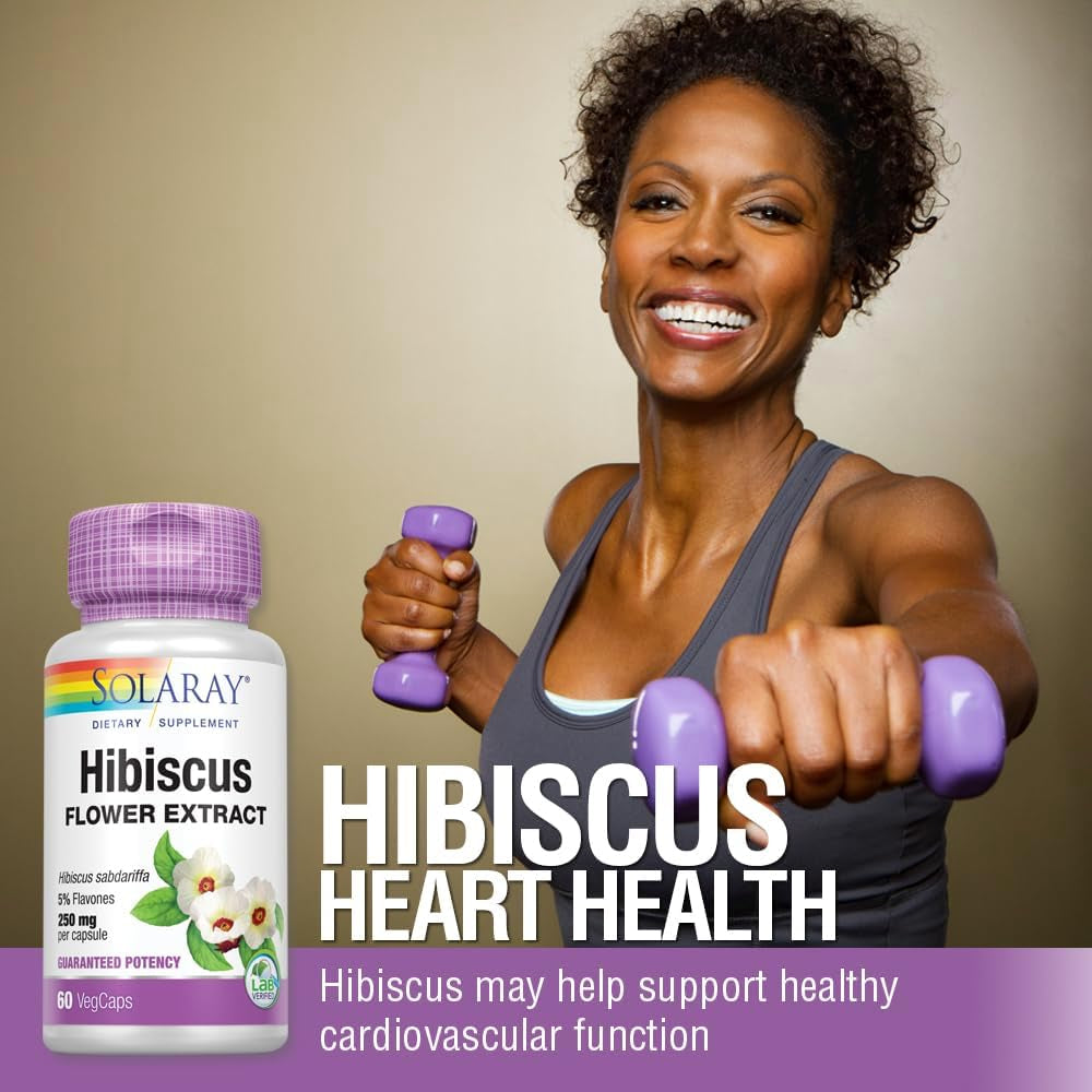 SOLARAY Hibiscus Flower Extract Capsules | Healthy Cardiovascular Function Support | Non-Gmo, Vegan | 60 Vegcaps