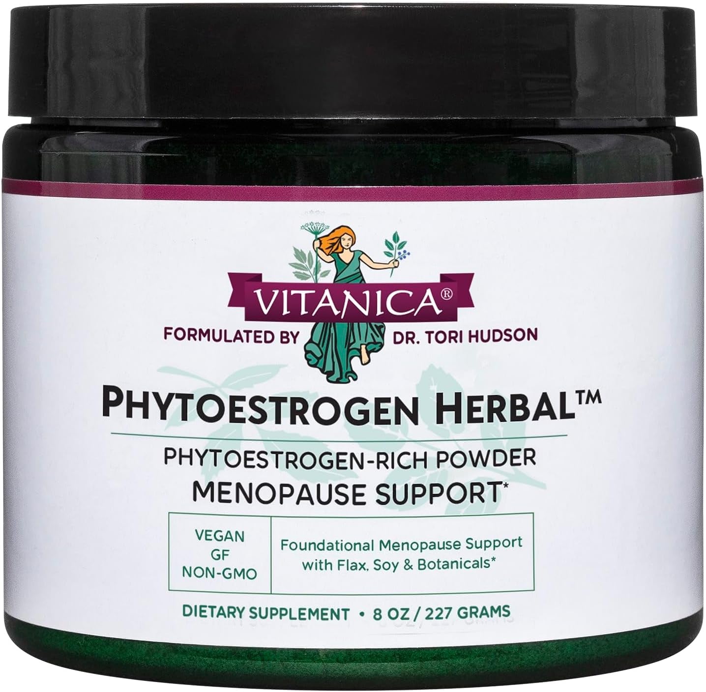 Vitanica Phytoestrogen Herbal Non-Gmo PMS, Menopause Relief Supplement for Women, Hormone Balance, Night Sweats & Hot Flash Relief, Soy Isoflavones, Vegan, Powder 8 Oz (Phytoestrogen Herbal)