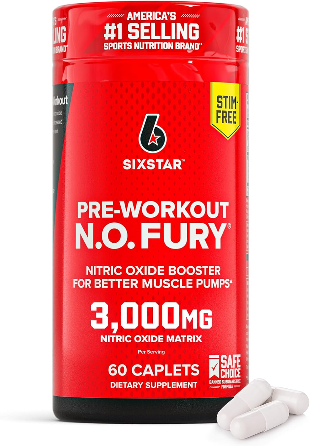 Six Star Nitric Oxide Supplements for Men & Women, Muscle Builder (60 Count) - Nitric Oxide Booster Pills Muscle Pump Pre Workout Supplement - Sports Nutrition for Muscle Building, Strength & Energy