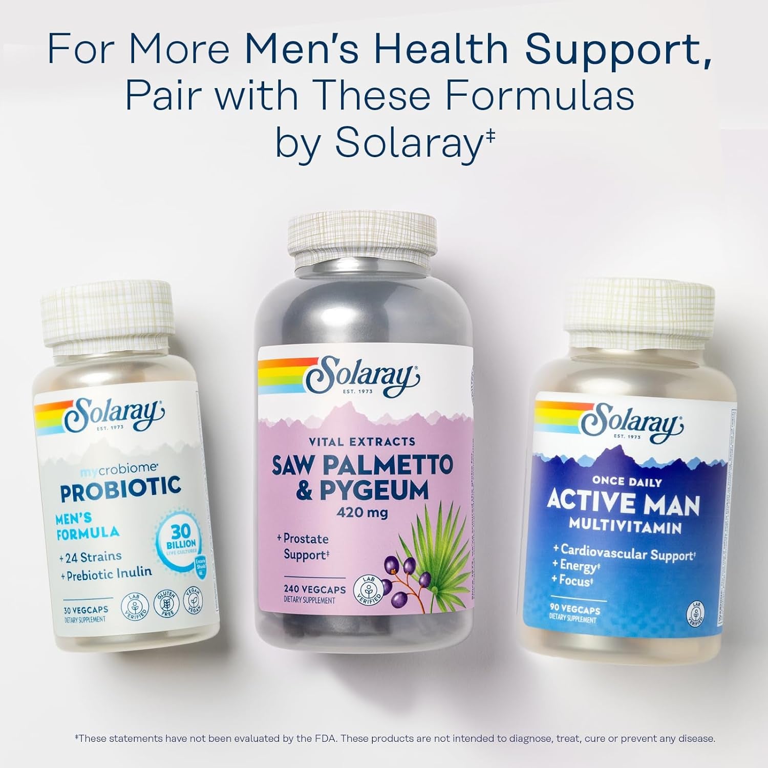 SOLARAY Saw Palmetto and Pygeum - Saw Palmetto for Men and Pygeum Bark - with Zinc, Vitamin B6, Pumpkin Seed and Amino Acids - Prostate Supplements for Men W/Beta Sitosterol, 60 Servings, 240 Vegcaps
