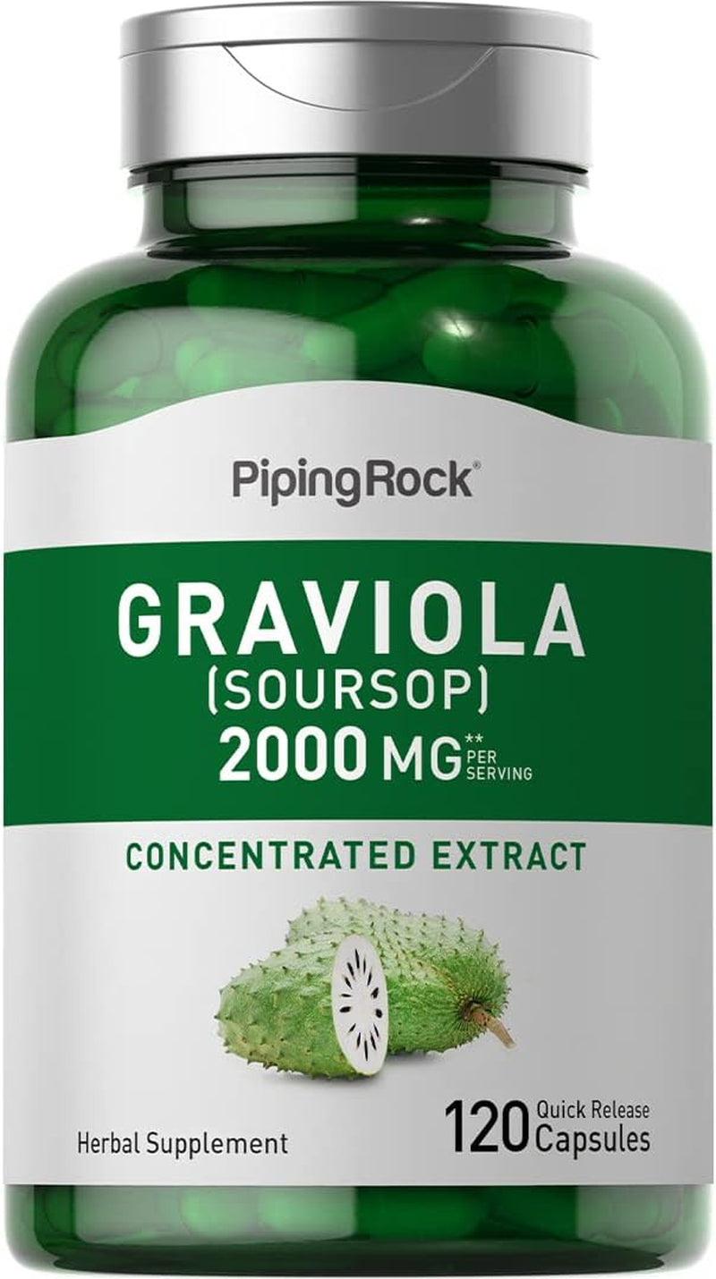 Piping Rock Graviola Soursop Capsules | 2000 Mg | 120 Count | Leaf Supplement | Concentrated Herbal Fruit Extract | Non-Gmo, Gluten Free