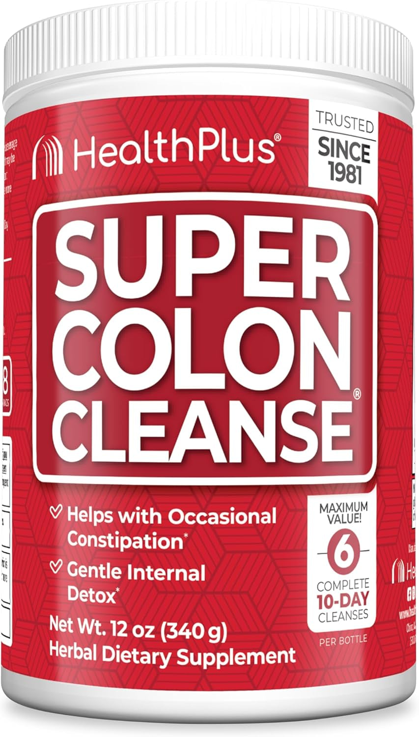 Health plus Super Colon Cleanse, 12 Oz Powder, 68 Servings - Natural Detox, Digestive Constipation Relief, Gentle Gut Cleanse with Psyllium Husk & Senna Leaf