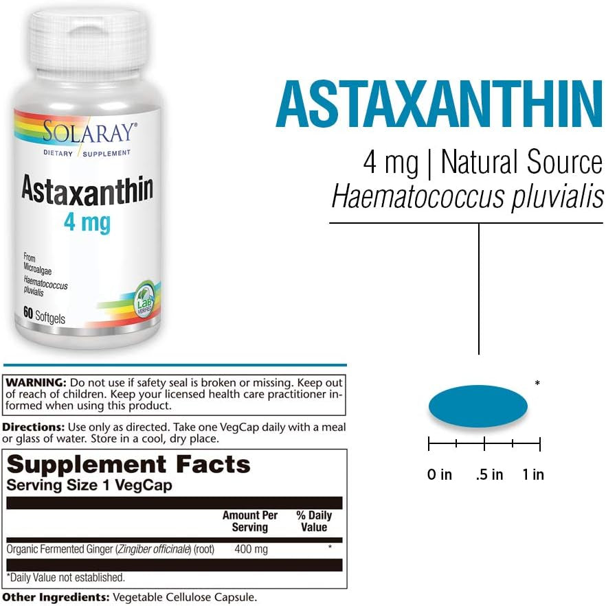 SOLARAY Astaxanthin 4 Mg | Antioxidant | Healthy Eye, Skin, Cardiovascular Function & Joint Support | 60 Softgels