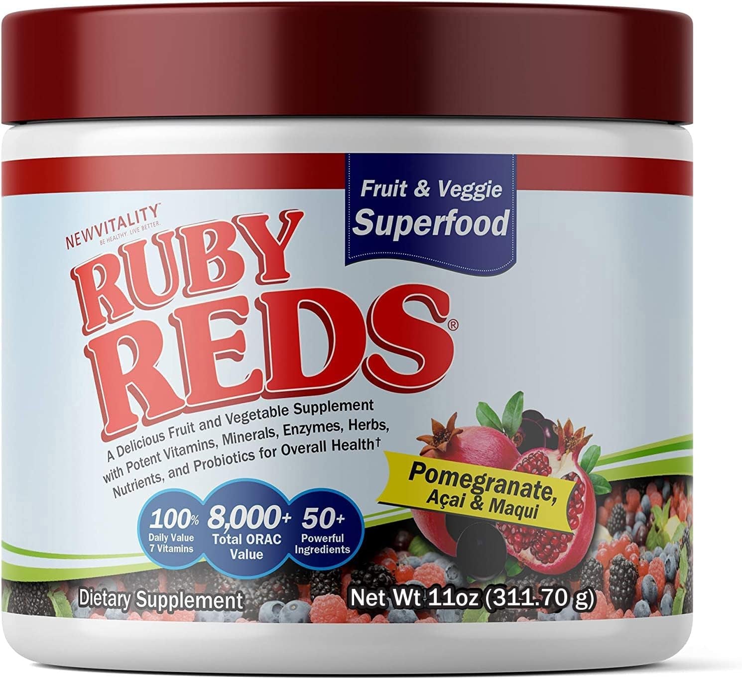 Ruby Reds | Delicious Reds Powder Fruit & Vegetable Supplement with Potent Vitamins, Minerals, Enzymes, Herbs, Nutrients and Probiotics for Overall Health 11 Oz. (30 Servings)
