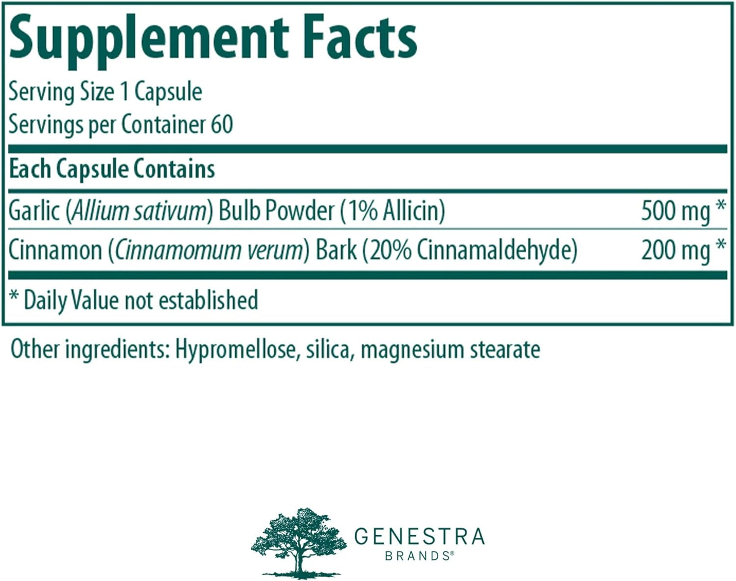 Genestra Brands Allisyn | Garlic and Cinnamon Herbal Supplement | 60 Capsules
