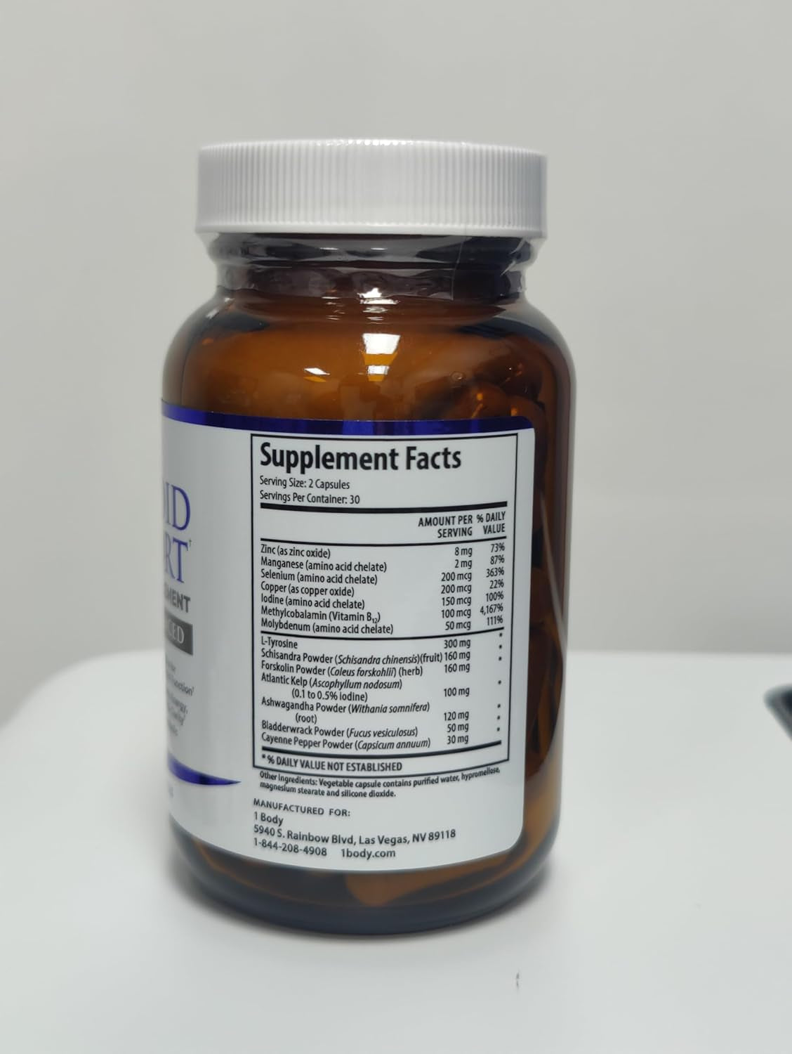 1 Body Thyroid Support Supplement for Women and Men | Supports Energy & Mental Clarity with Ashwagandha, Iodine, Zinc & B12 | Selenium Supplement | 30 Day Supply