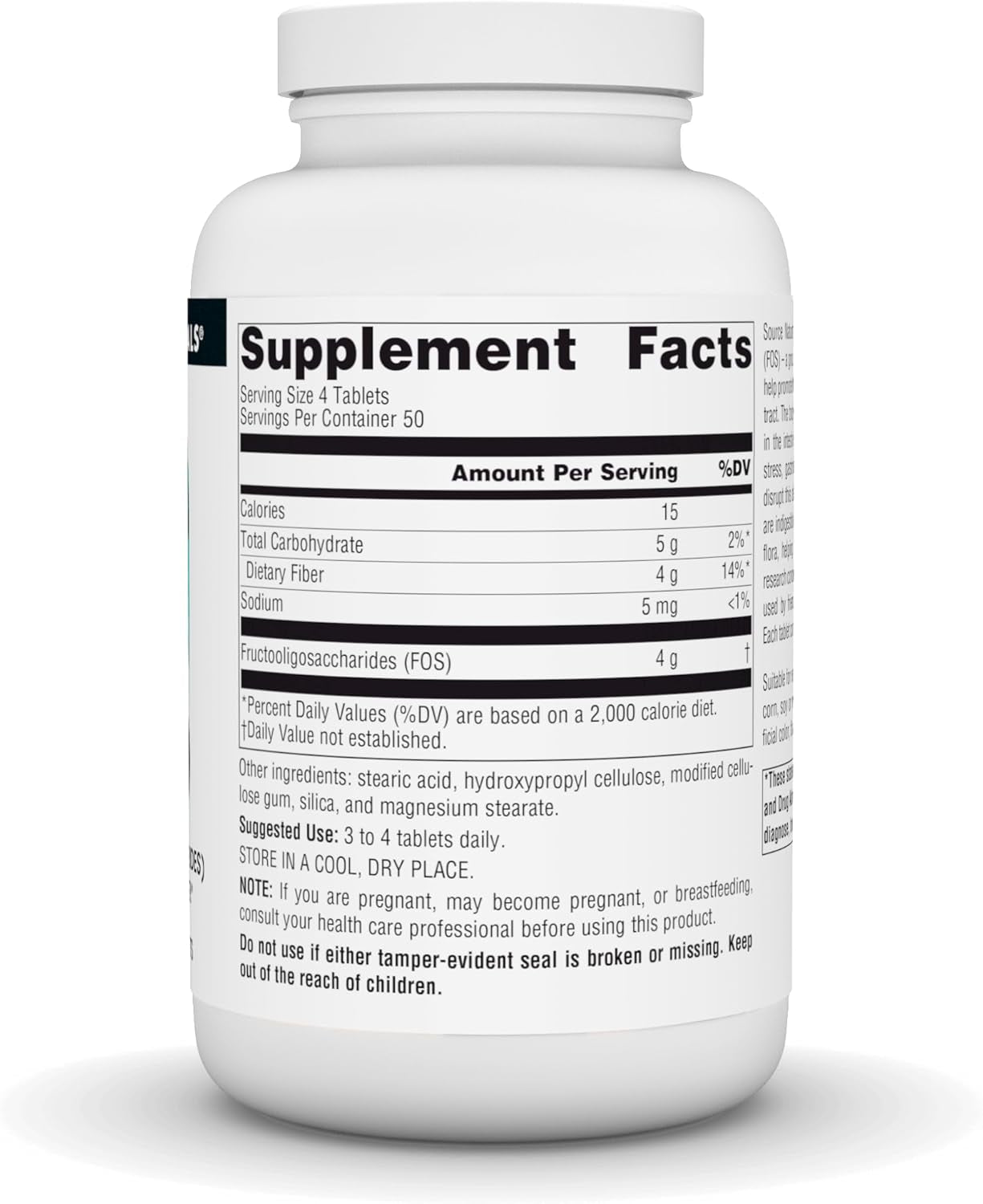 Source Naturals FOS 1000 Mg Fructooligosaccharides Probiotic Enhancer - 200 Tablets