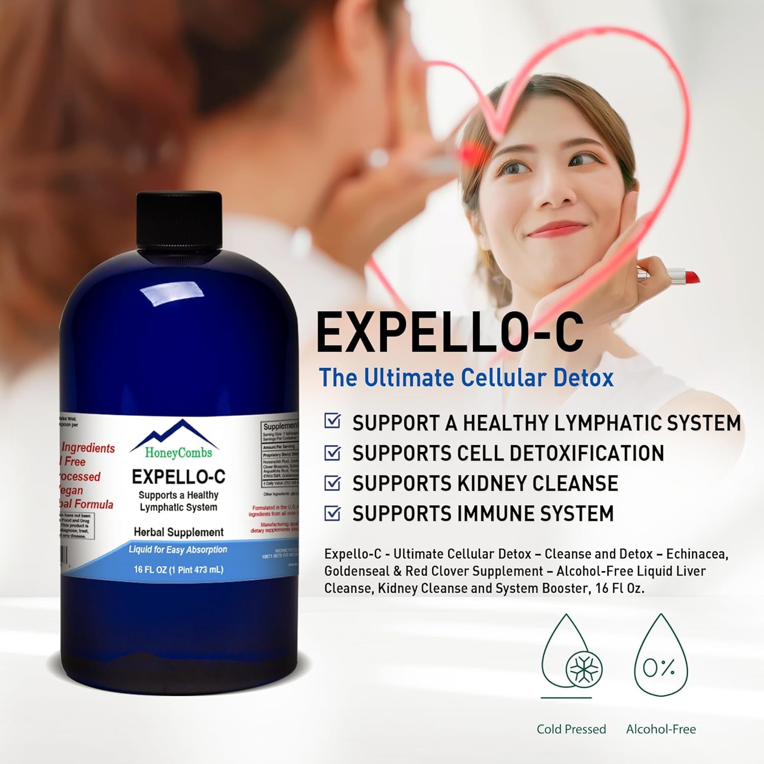 Expello-C - Ultimate Cellular Detox – Cleanse and Detox – Echinacea, Goldenseal & Red Clover Supplement – Alcohol-Free Liquid Liver Cleanse, Kidney Cleanse and System Booster, 16 Fl Oz.
