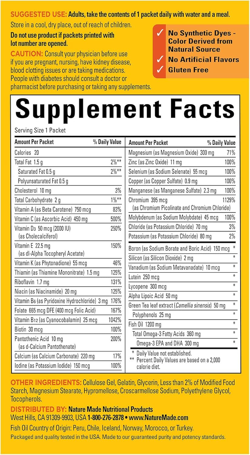 Nature Made Daily Diabetes Health Pack, Dietary Supplement for Nutritional Support, 30 Packets, 30 Day Supply