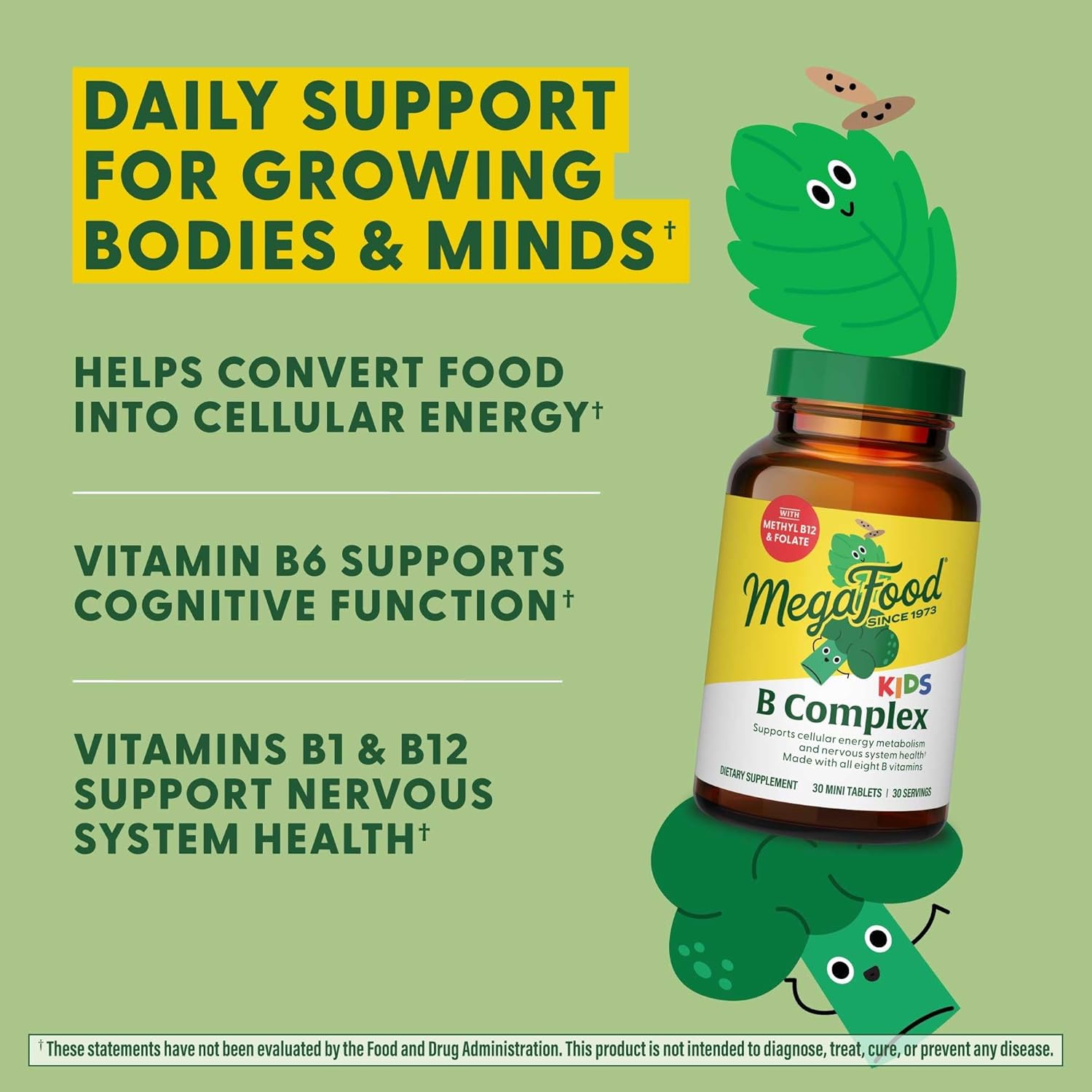 Megafood Kids B Complex - B Complex Vitamin Supplement, 8 B Vitamins - Vitamin B6, Vitamin B12, Folate, Biotin & More, Supports Cellular Energy Production, Vegetarian, Gluten Free – 30 Mini Tablets