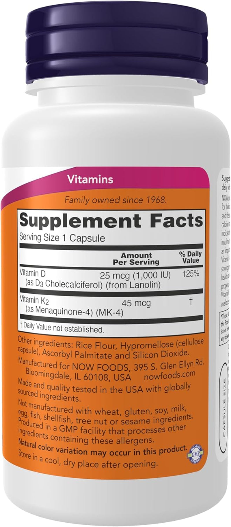 NOW Supplements, Vitamin D-3 & K-2, 1,000 IU/45 Mcg,Plus Cardiovascular Support*, Supports Bone Health*, 120 Veg Capsules