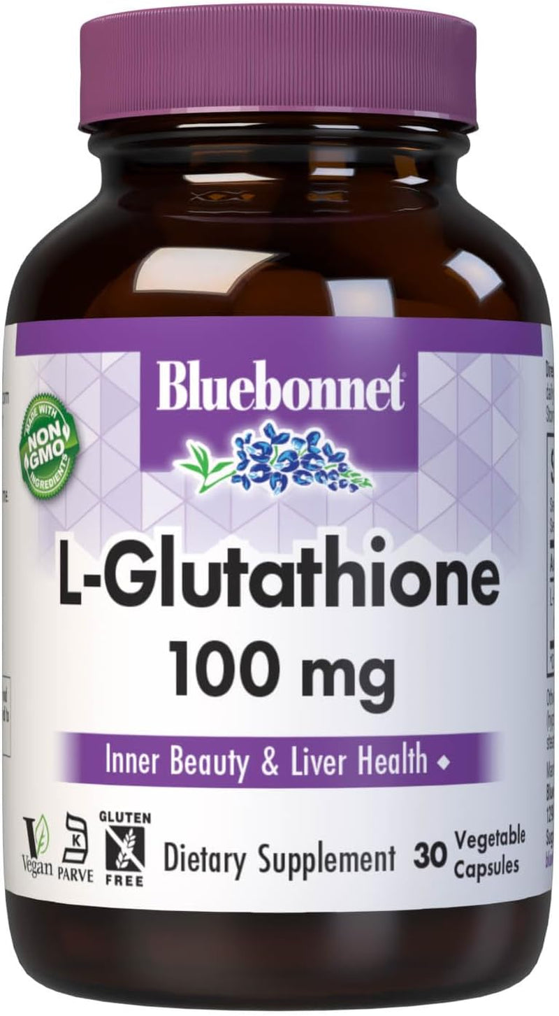 Bluebonnet Nutrition L-Glutathione 100Mg, Free-Form Amino Acid, for Free Radical Protection, Soy-Free, Gluten-Free, Non-Gmo, Kosher Certified, Vegan, 30 Vegetable Capsules, 30 Servings
