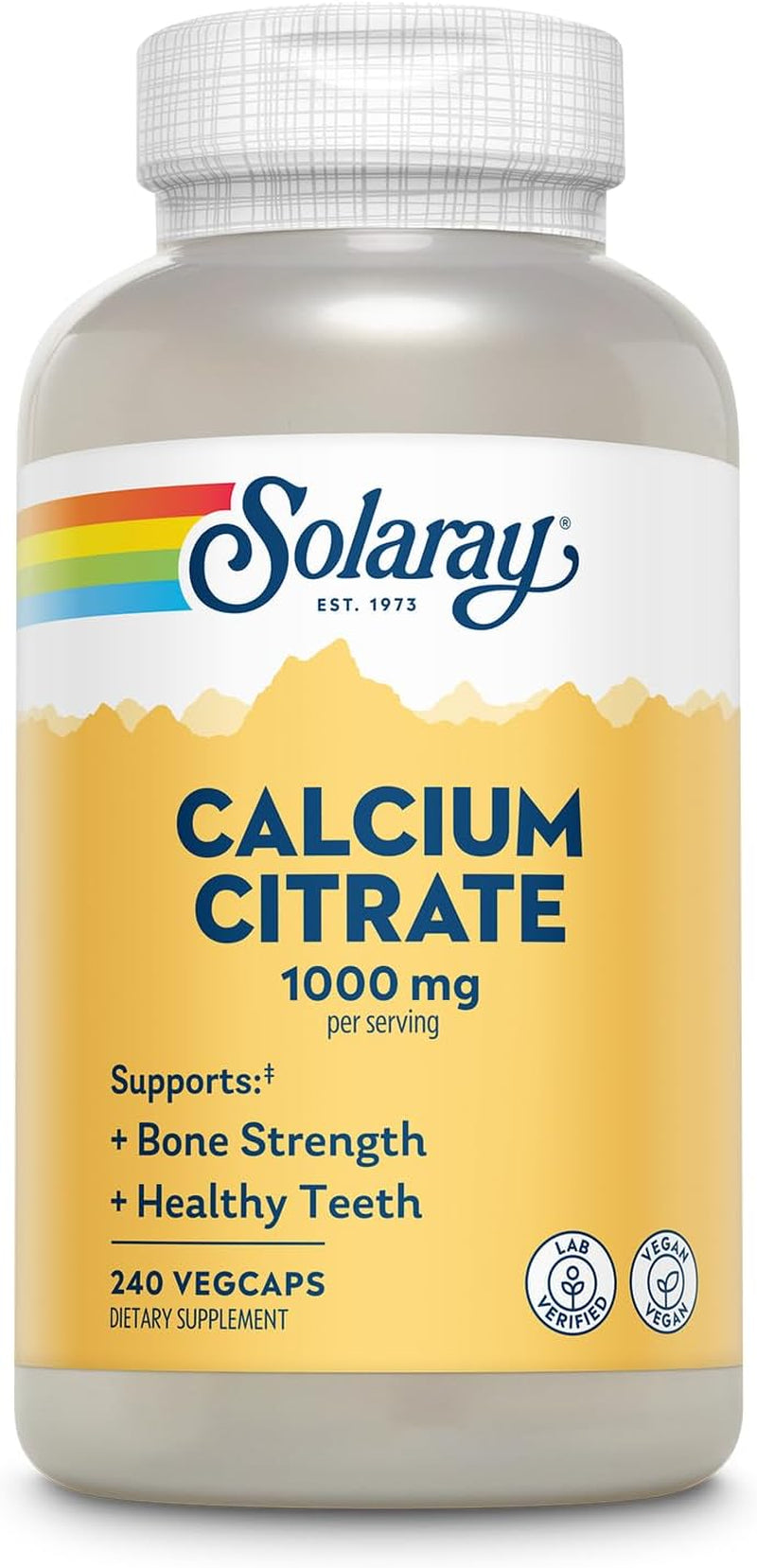 Solaray Calcium Citrate 1000Mg - Chelated Calcium Supplement - Supports Bone Strength and Healthy Teeth - Easy to Digest - 60-Day Guarantee, Vegan - 60 Servings, 240 Vegcaps