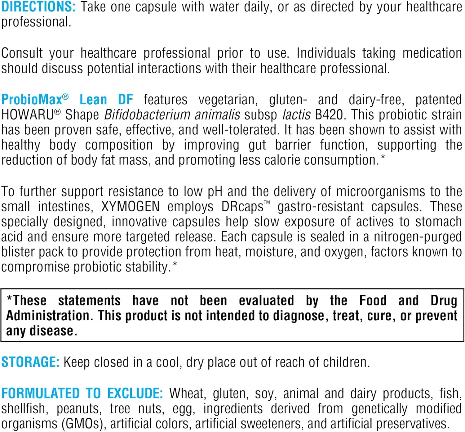 XYMOGEN Probiomax Lean - Probiotic Supplement to Support Gut Barrier Function - Bifidobacterium Animalis Subsp Lactis B420 - Formerly Probiomax Lean DF (30 Gastro-Resistant Capsules)