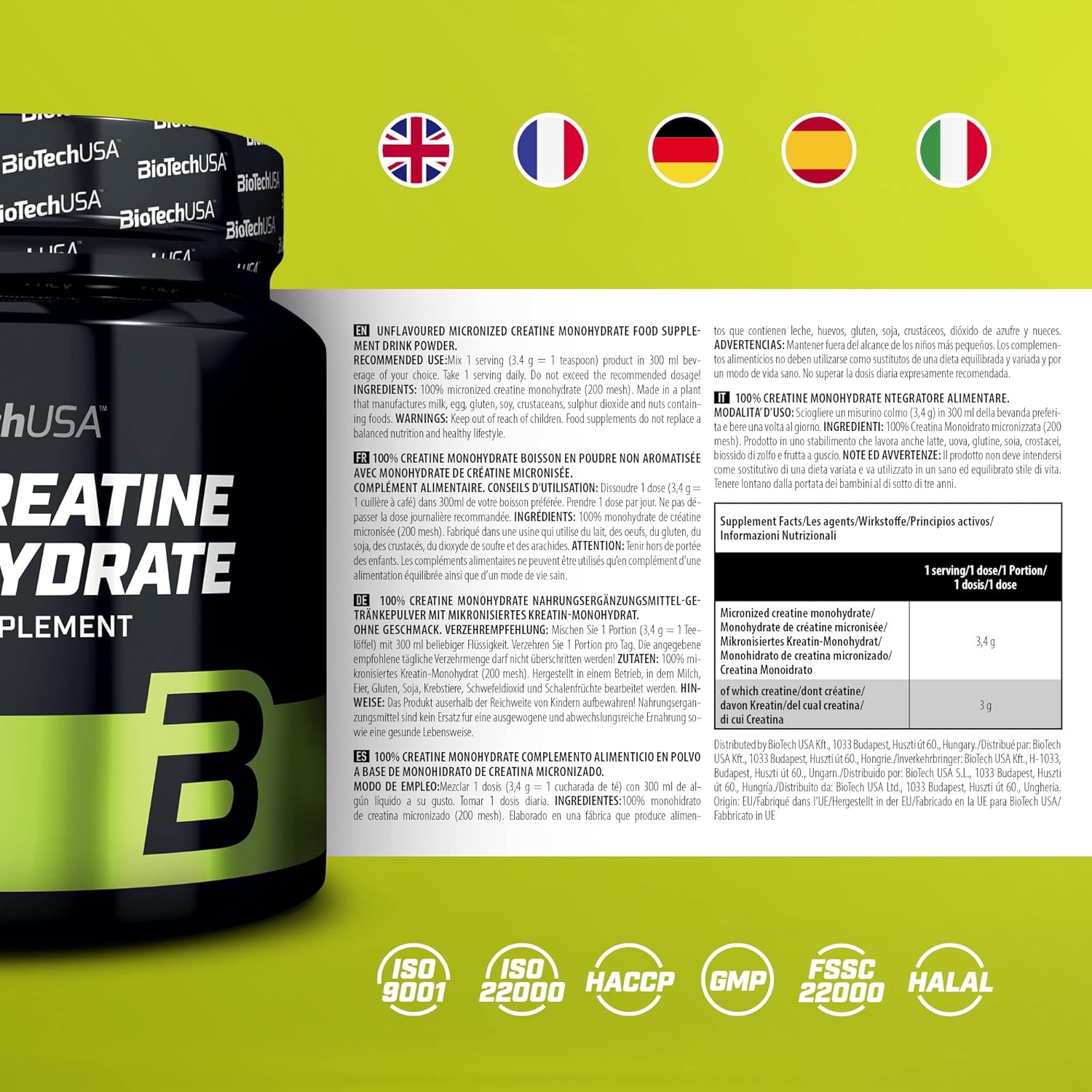100% Creatine Monohydrate - 0.661 Lbs (Pot) - Biotech