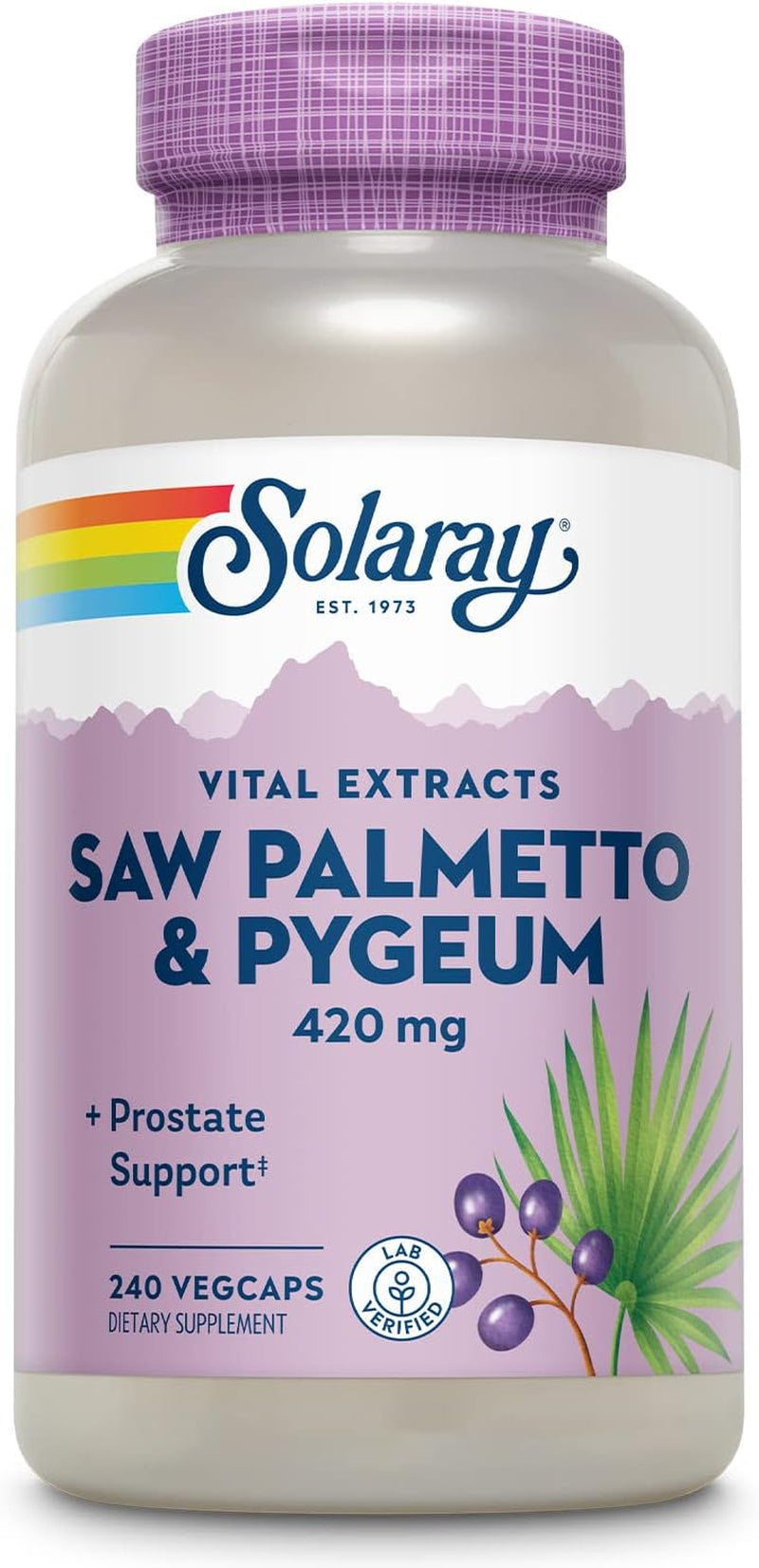 SOLARAY Saw Palmetto and Pygeum - Saw Palmetto for Men and Pygeum Bark - with Zinc, Vitamin B6, Pumpkin Seed and Amino Acids - Prostate Supplements for Men W/Beta Sitosterol, 60 Servings, 240 Vegcaps