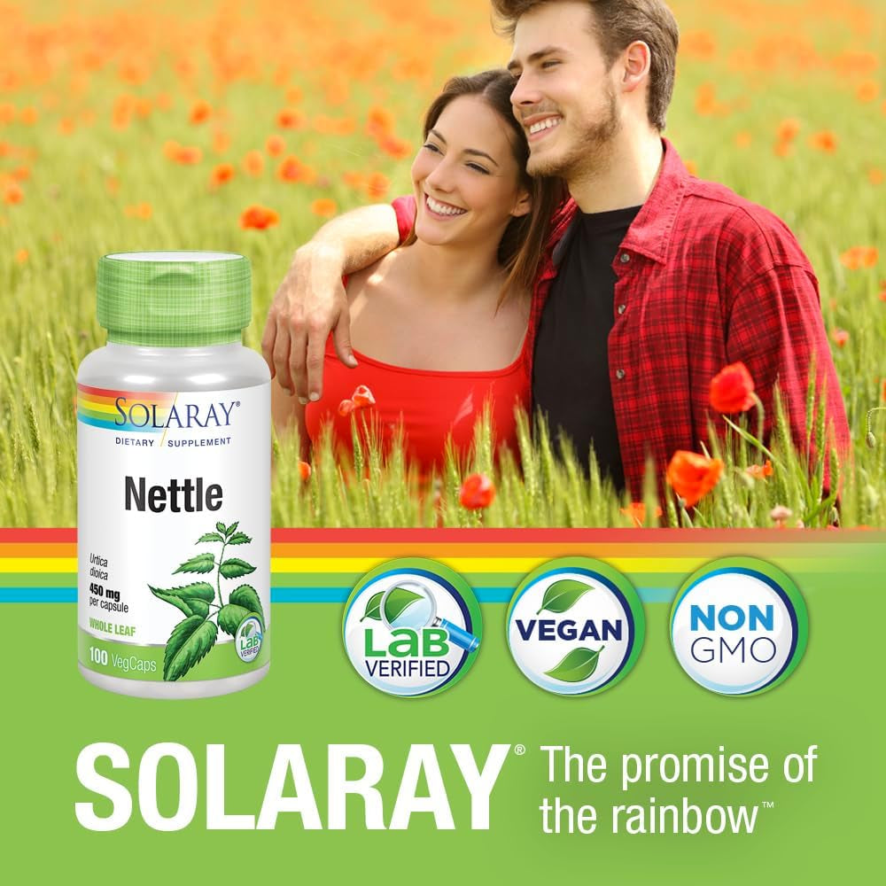 SOLARAY Nettle Leaf 900 Mg, Vegan Supplement for Urinary Health and Kidney Support, Prostate Health and Respiratory Wellness, Non-Gmo, 60 Day Money Back Guarantee 50 Servings, 100 Vegcaps