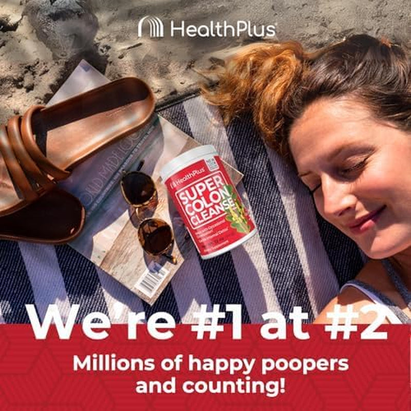 Health plus Super Colon Cleanse, 12 Oz Powder, 68 Servings - Natural Detox, Digestive Constipation Relief, Gentle Gut Cleanse with Psyllium Husk & Senna Leaf