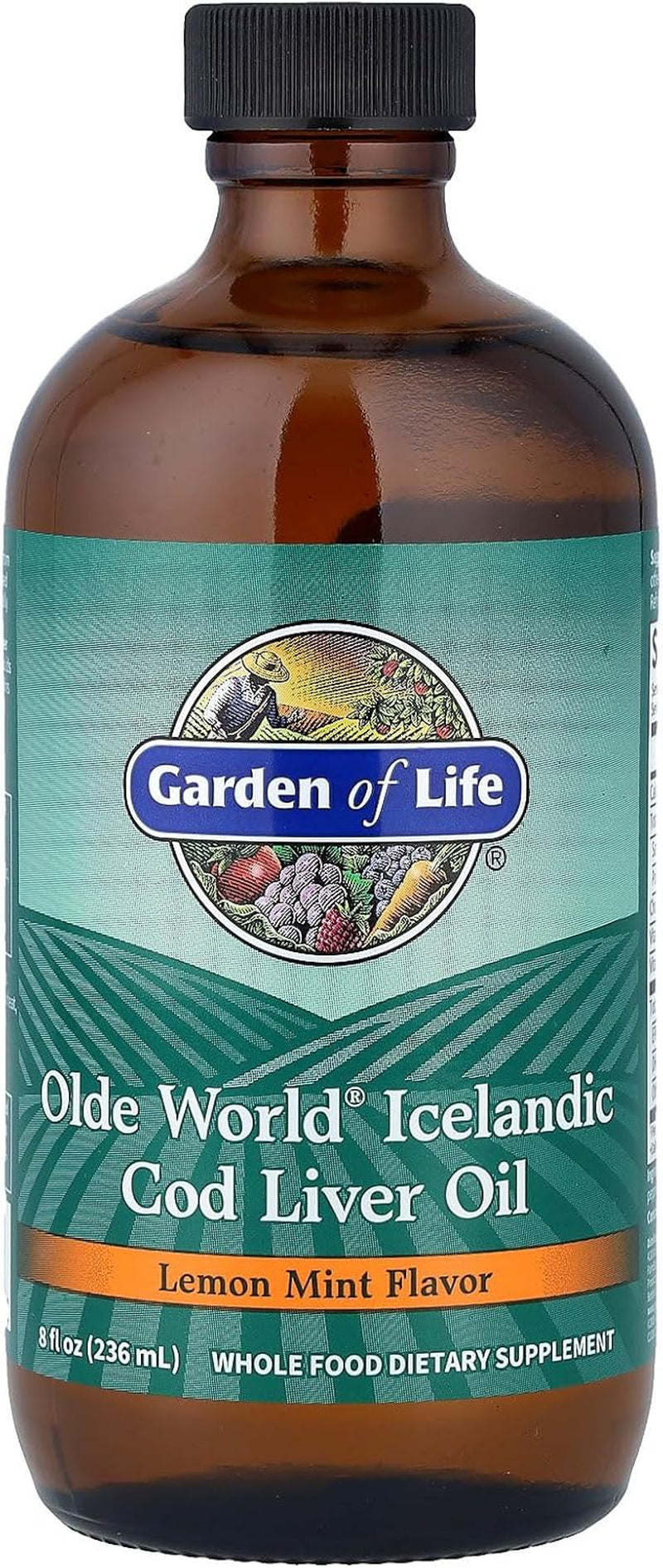 Garden of Life Olde World Icelandic Cod Liver Oil Liquid - Lemon Mint Flavor - 1,000Mg Omega 3 Fish Oil, Fatty Acids, EPA, DHA, Vitamin D & A, CLO Supplements for Hearth Health, 47 Servings