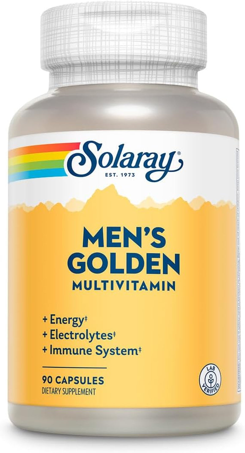 SOLARAY Men’S Golden Multivitamin | Electrolytes, Immunity, Prostate, Energy | Vitamins A, C, E, B1, B2, B6, B12, Vitamin D, Calcium | 90Ct, 30 Serv.