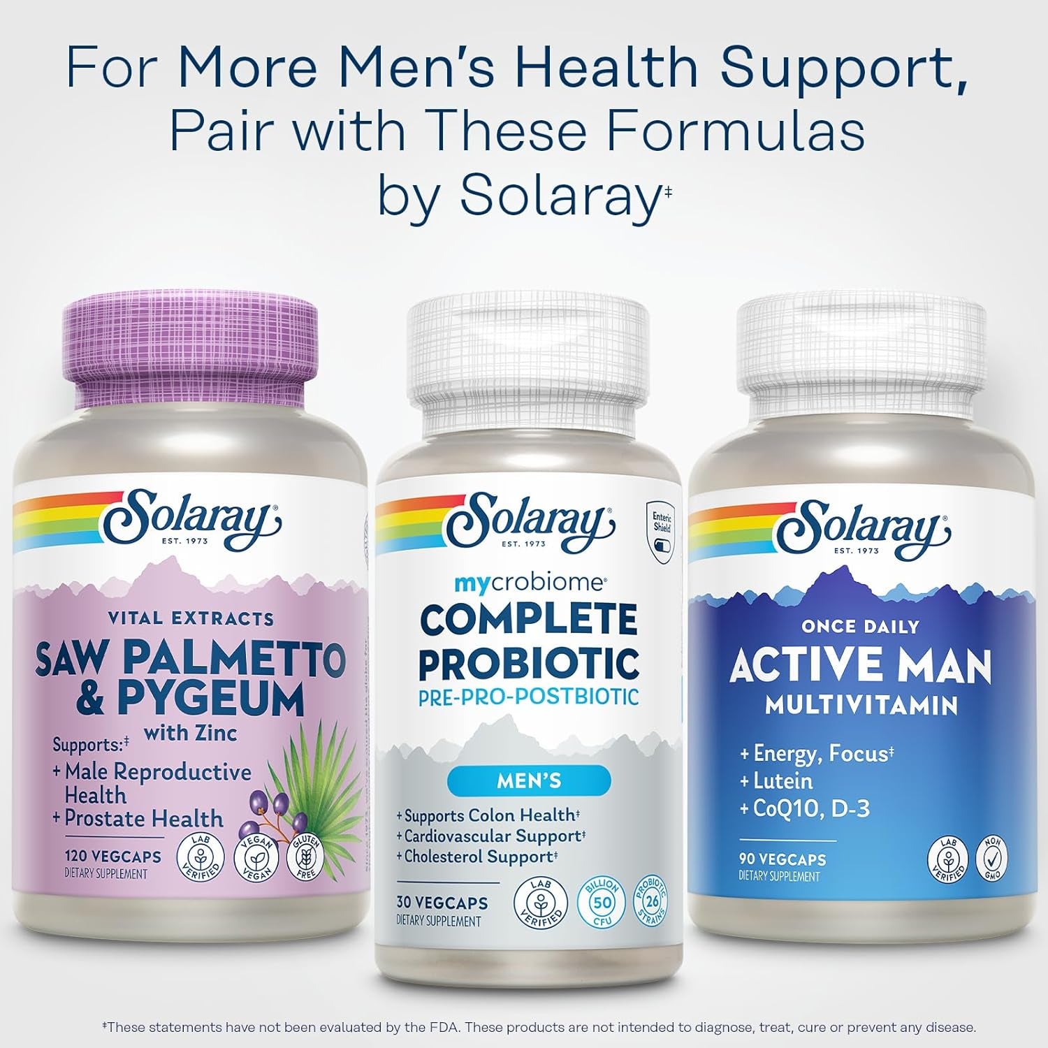 SOLARAY Saw Palmetto & Pygeum - Prostate Health Supplements for Men - Urinary and Male Reproductive Health Support W/Zinc, Pumpkin Seeds, Vitamin B6, Vegan, Gluten Free, 60-Day Guarantee, 30 Servings