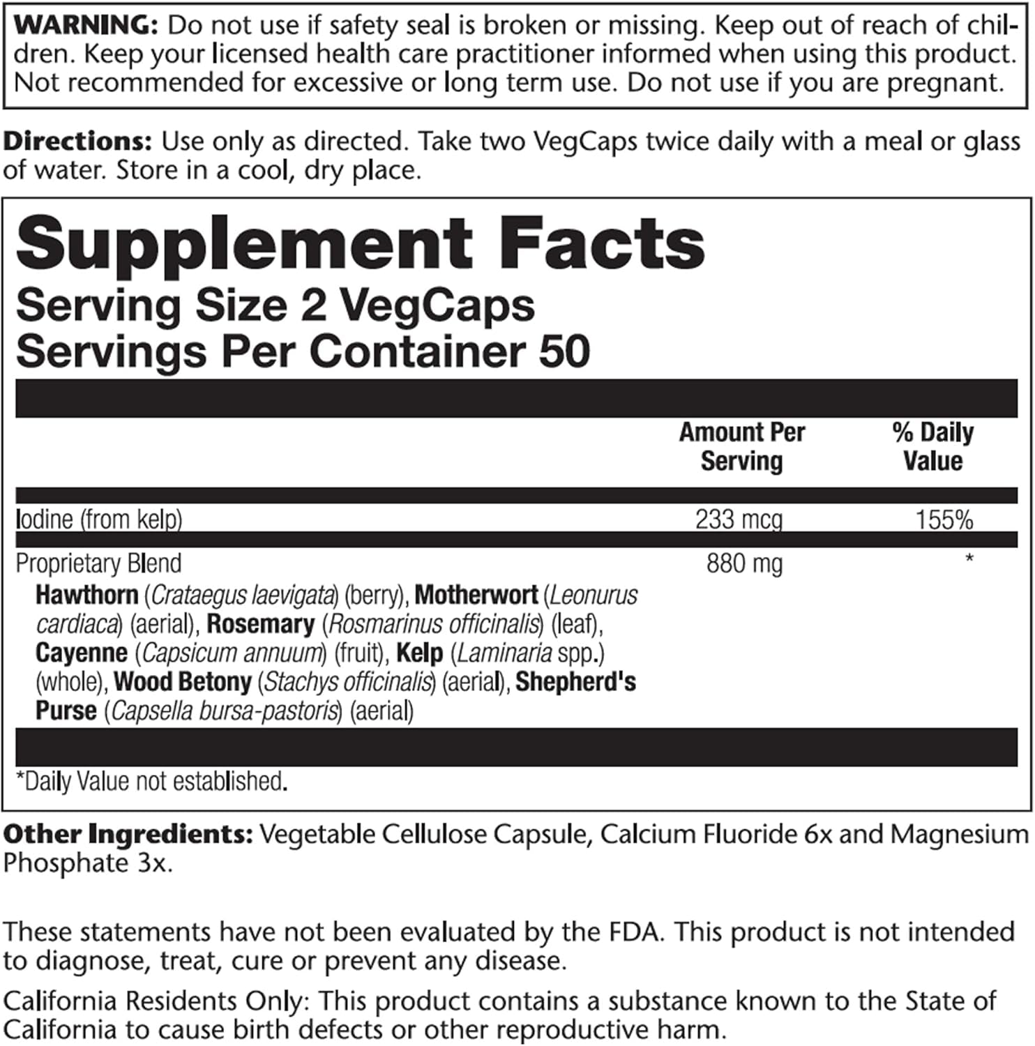 SOLARAY Heart Blend SP-8 | Herbal Blend W/Cell Salt Nutrients to Help Support Healthy Heart Function | Non-Gmo, Vegan | 50 Servings | 100 Vegcaps