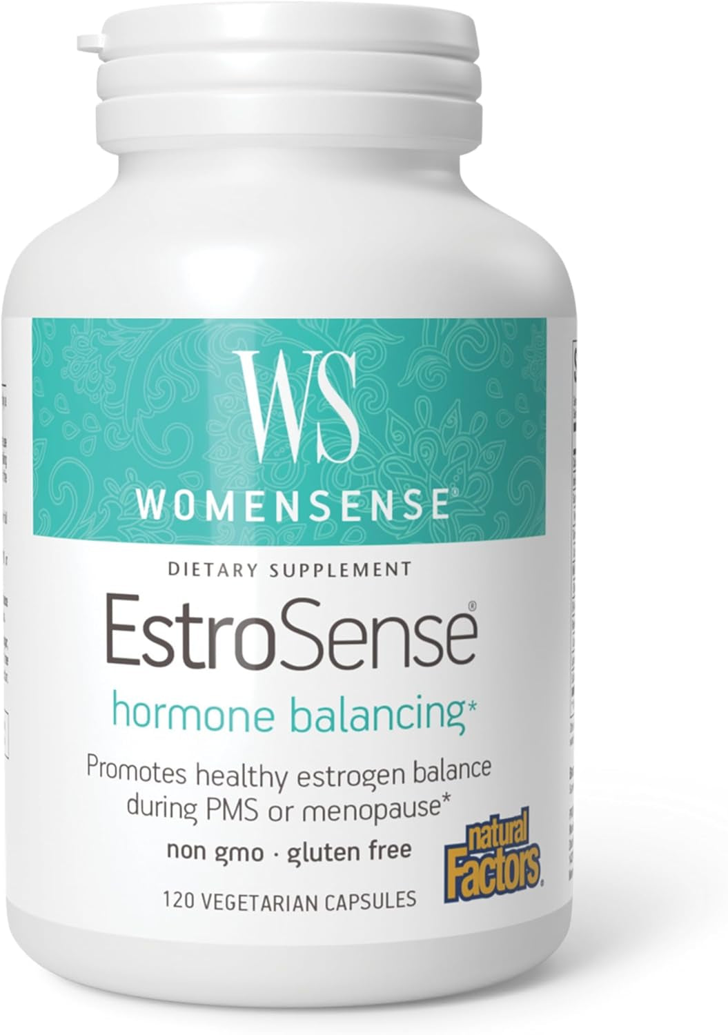 Natural Factors Womensense Estrosense - Daily Hormonal Balance Support Supplement - Supports Healthy Menstration & Menopause - Non-Gmo Natural Supplement - 120 Vegetarian Capsules (60 Servings)