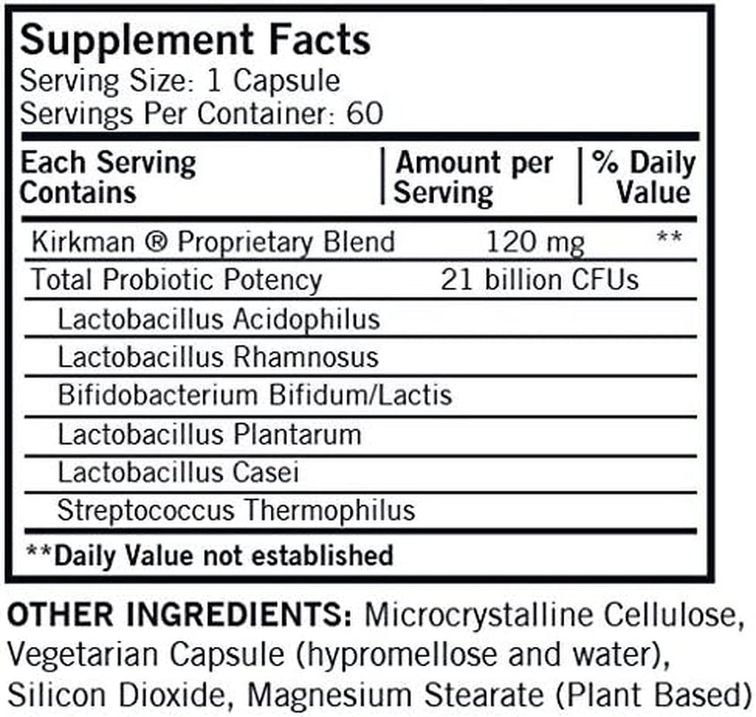 Kirkman Pro-Bio Gold - Hypoallergenic || 60 Vegetarian Capsules || Probiotic || Gluten/Casein Free || Supports Gastrointestinal System Health || Tested for More than 950 Environmental Contaminants