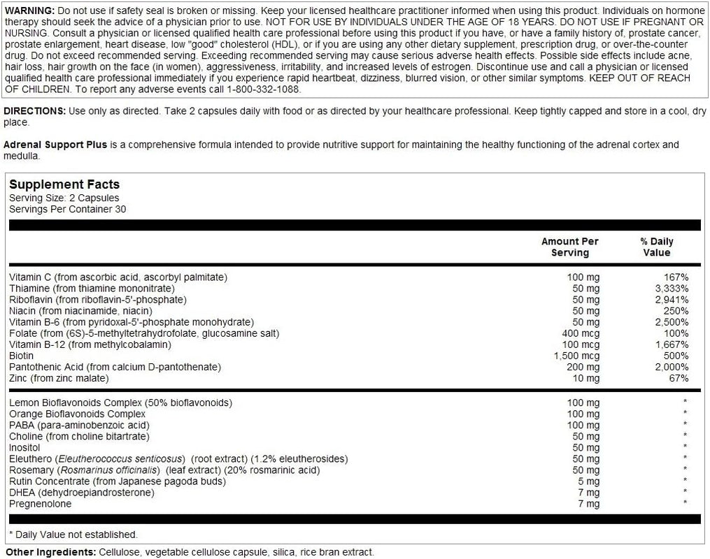 Nutra Biogenesis Adrenal Support plus - Adrenal Support Supplements for Women & Men, Adrenal Complex with Pregnenolone, DHEA & Herbs for Daily Calm, Energy & Focus Support - 60 Capsules