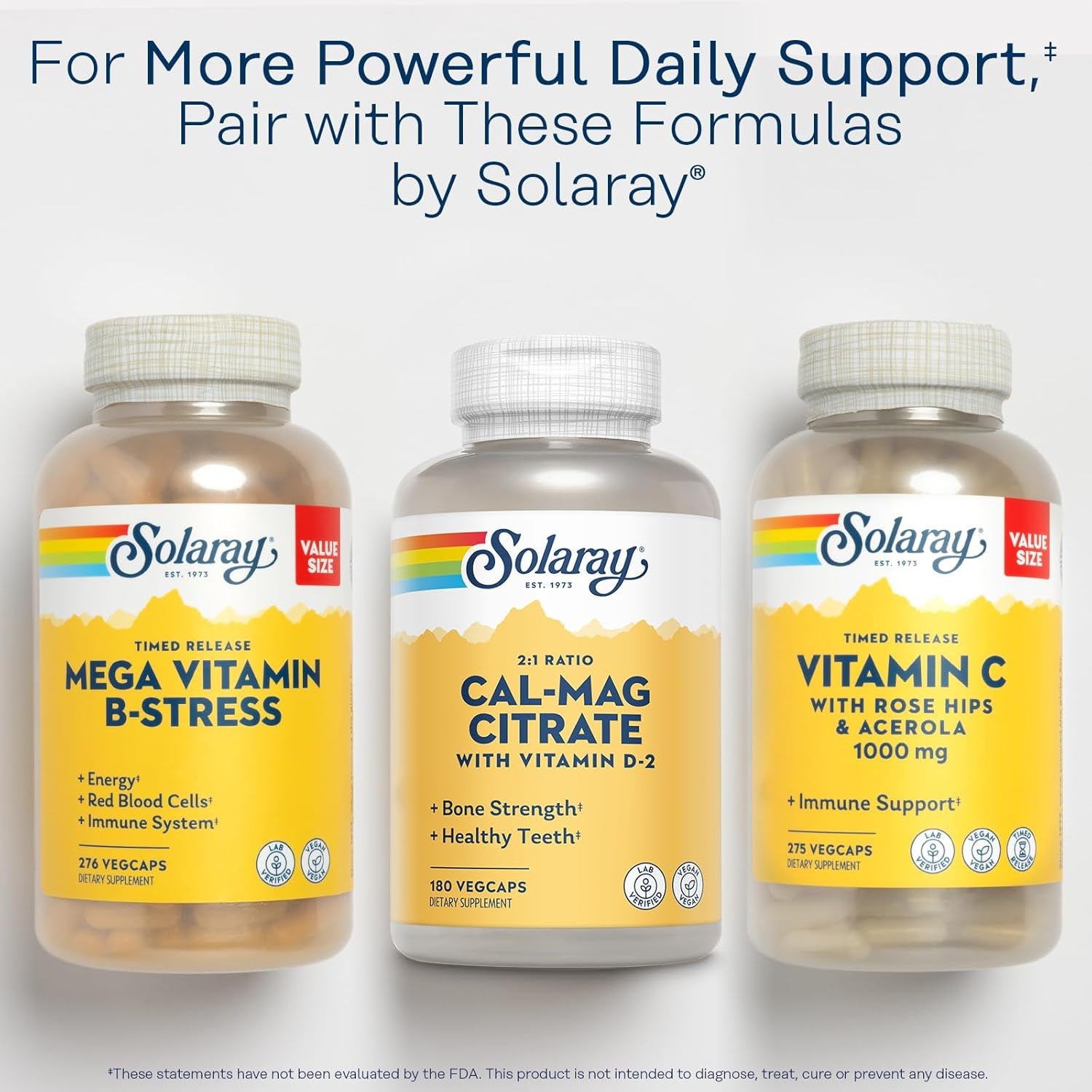 Solaray Calcium Magnesium Citrate 2:1 Ratio - Calcium Supplements for Women and Men W/Magnesium and Vitamin D 2 - Bone Health, Muscle and Nerve Support - Vegan, 60-Day Guarantee, 30 Serv, 180 Vegcaps