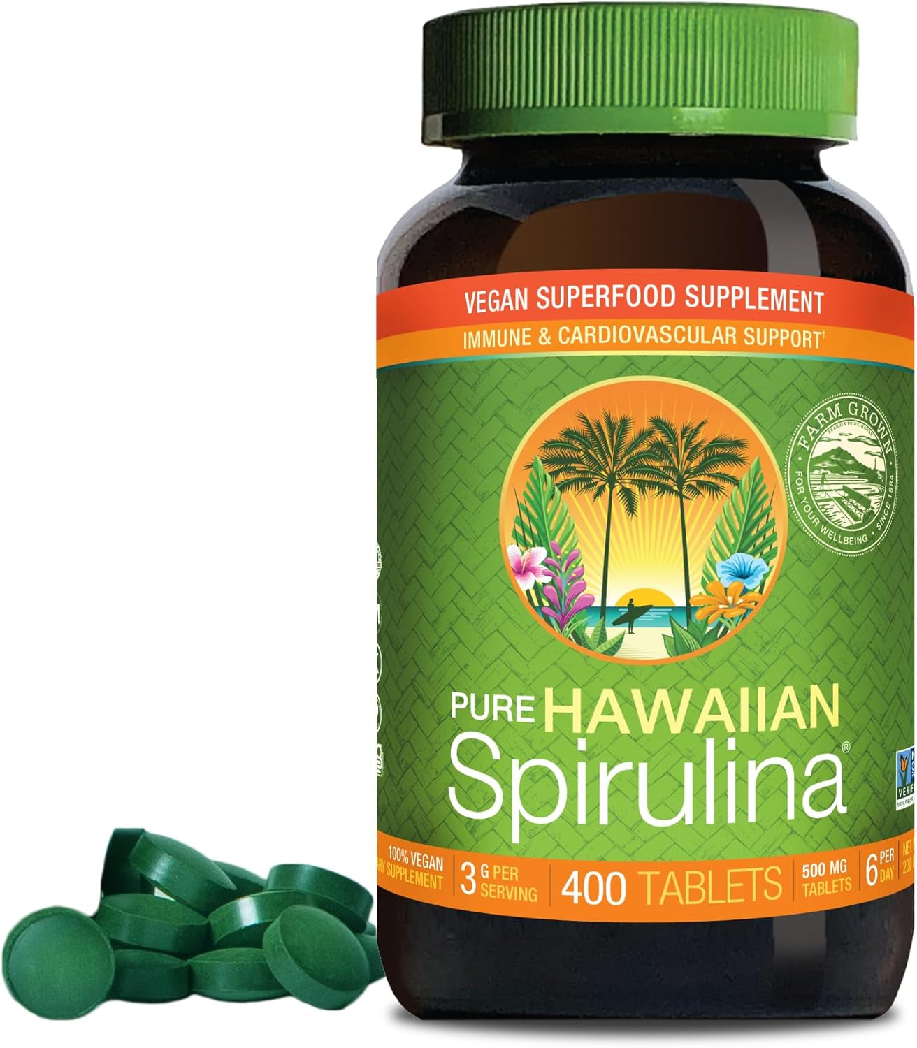 Nutrex Hawaii, Pure Hawaiian Spirulina 500 Mg, Vegan, Supports Immune System, Heart, Cells and Energy, 400 Tablets