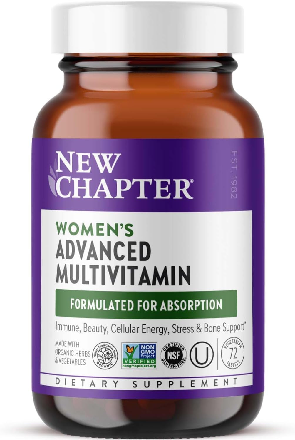 New Chapter Women'S Multivitamin Advanced Formula for Stress, Bone, Immune, Beauty & Energy Support, Higher Levels of Whole-Food Fermented Essential Nutrients for Women + Iron + Vitamin D3, 72 Count