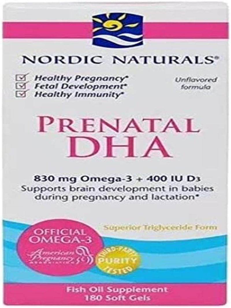 Nordic Naturals Prenatal DHA, Unflavored - 830 Mg Omega-3 + 400 IU Vitamin D3-180 Soft Gels - Supports Brain Development in Babies during Pregnancy & Lactation - Non-Gmo - 90 Servings
