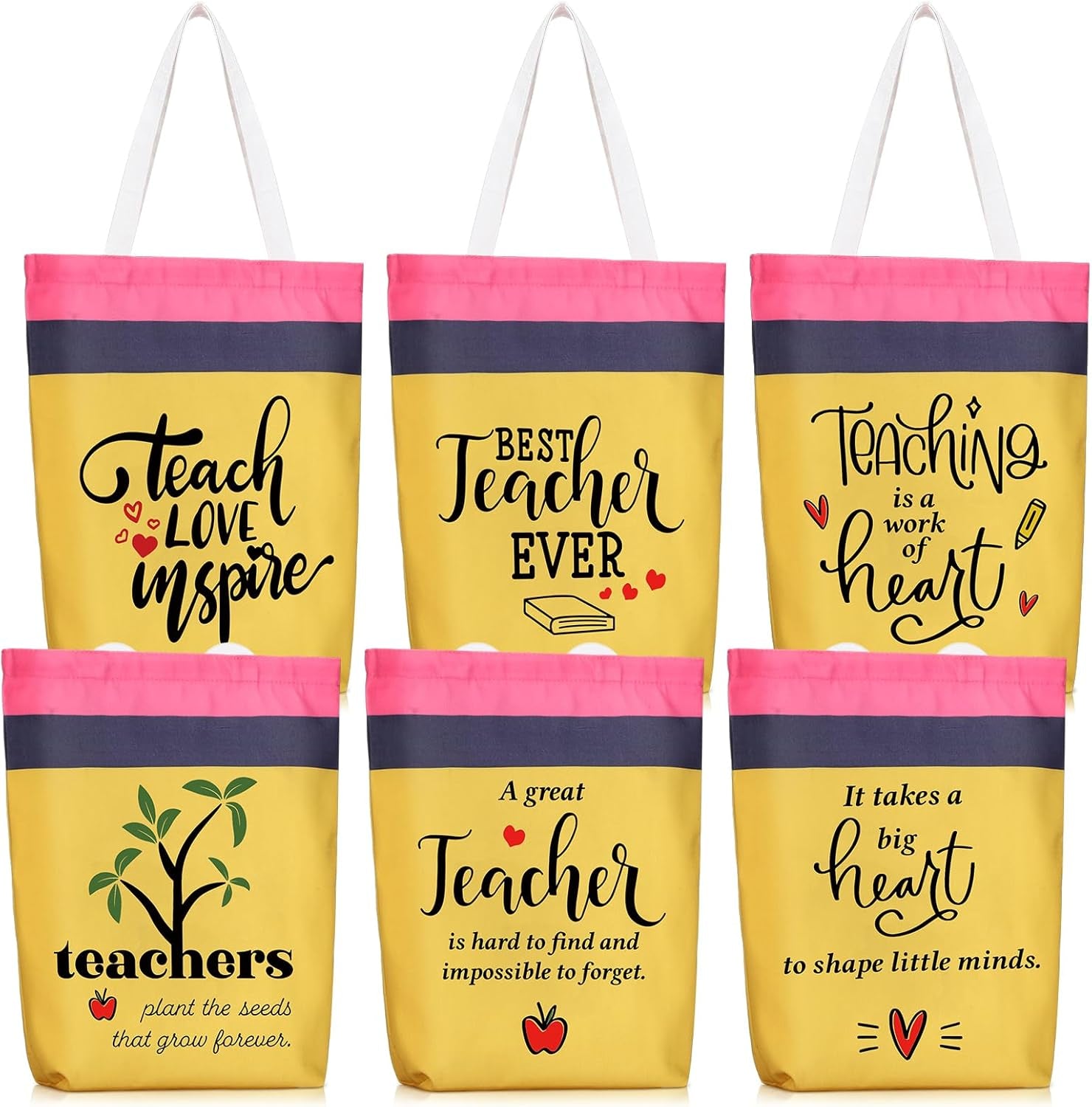 6 Pcs Employee Appreciation Gifts Teacher Appreciation Canvas Tote Bag Bulk Travel Cosmetic Bags Portable Makeup Zipper Pouch and Canvas Tote Bag Reusable Gift for Nurses Employee