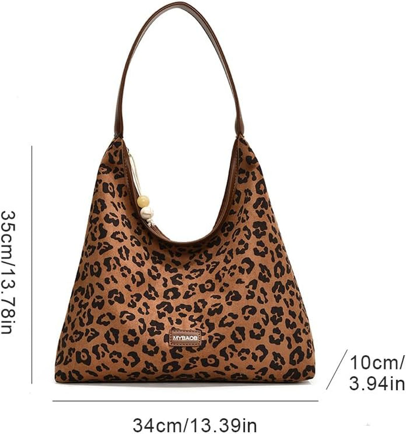 YFGBCX Suede Tote Bags for Women Suede Bag Fall Purse Retro Suede Leopard Purse Slouchy Hobo Bag College Tote Handbags