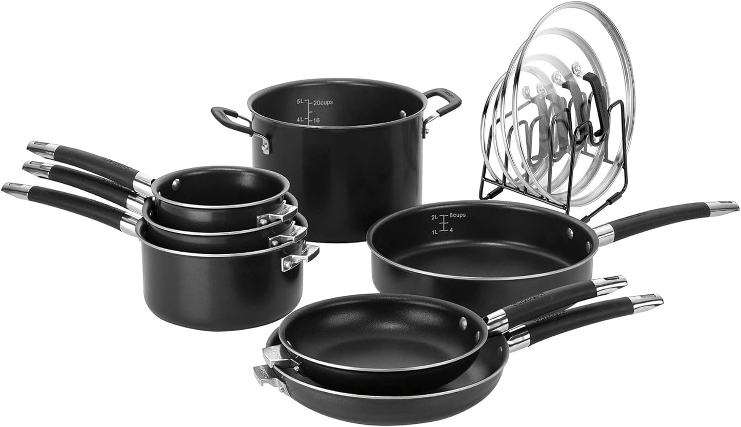 CUISINART N51-12BK Smartnest Nonstick Aluminum Nesting Cookware Set, 12 Piece, Black