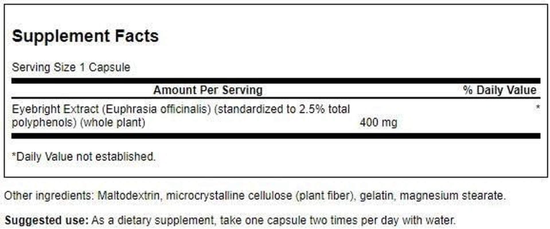 Swanson Eyebright Extract 400 Milligrams 60 Capsules