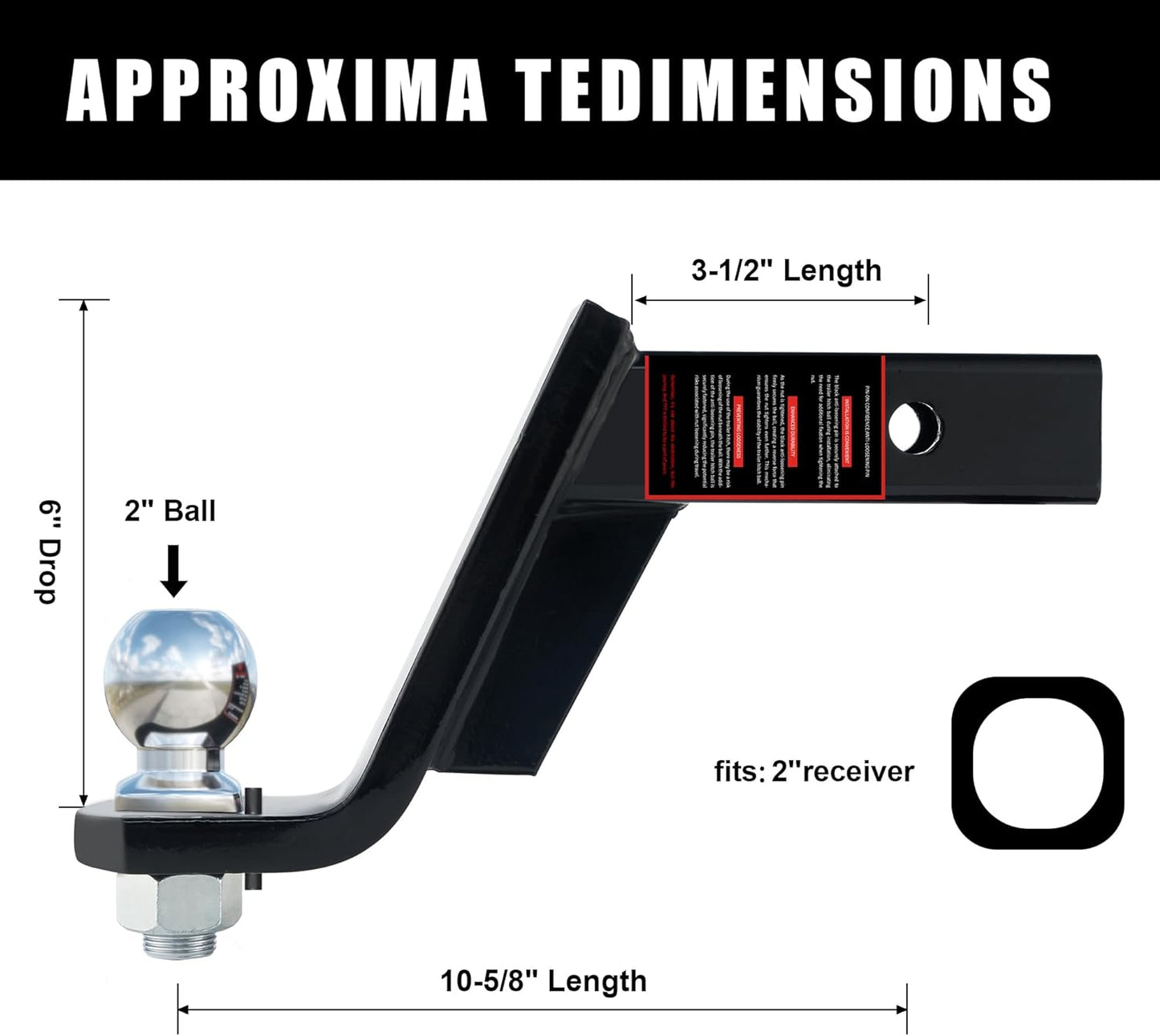 TYT Trailer Hitch Ball Mount with 50.8 Mm Ball & Pin, Fits 50.8 Mm Receiver, 3,4