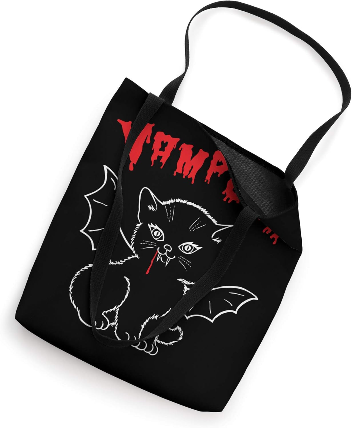 Vampire Kitten Vampurr with Bat Wings, Fangs and Blood Drip Tote Bag