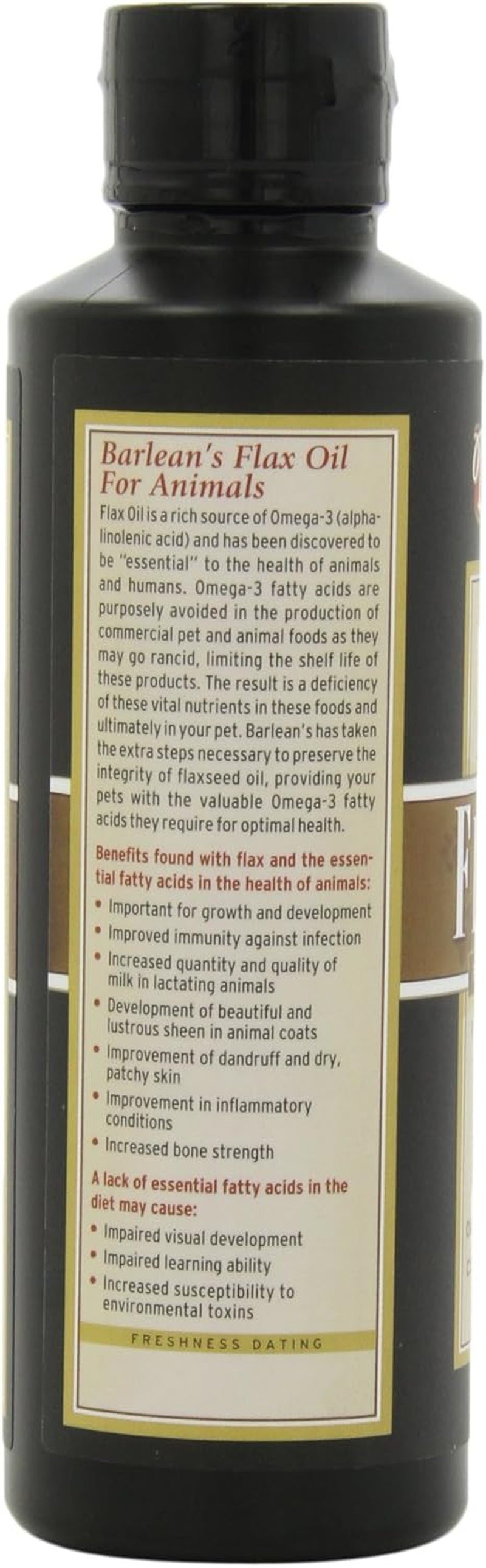 Barlean'S Fresh Flax Oil for Animals with Rich Essential Omega-3 Fatty Acids for Pet Well-Being and Health - Non GMO - 12-Ounce