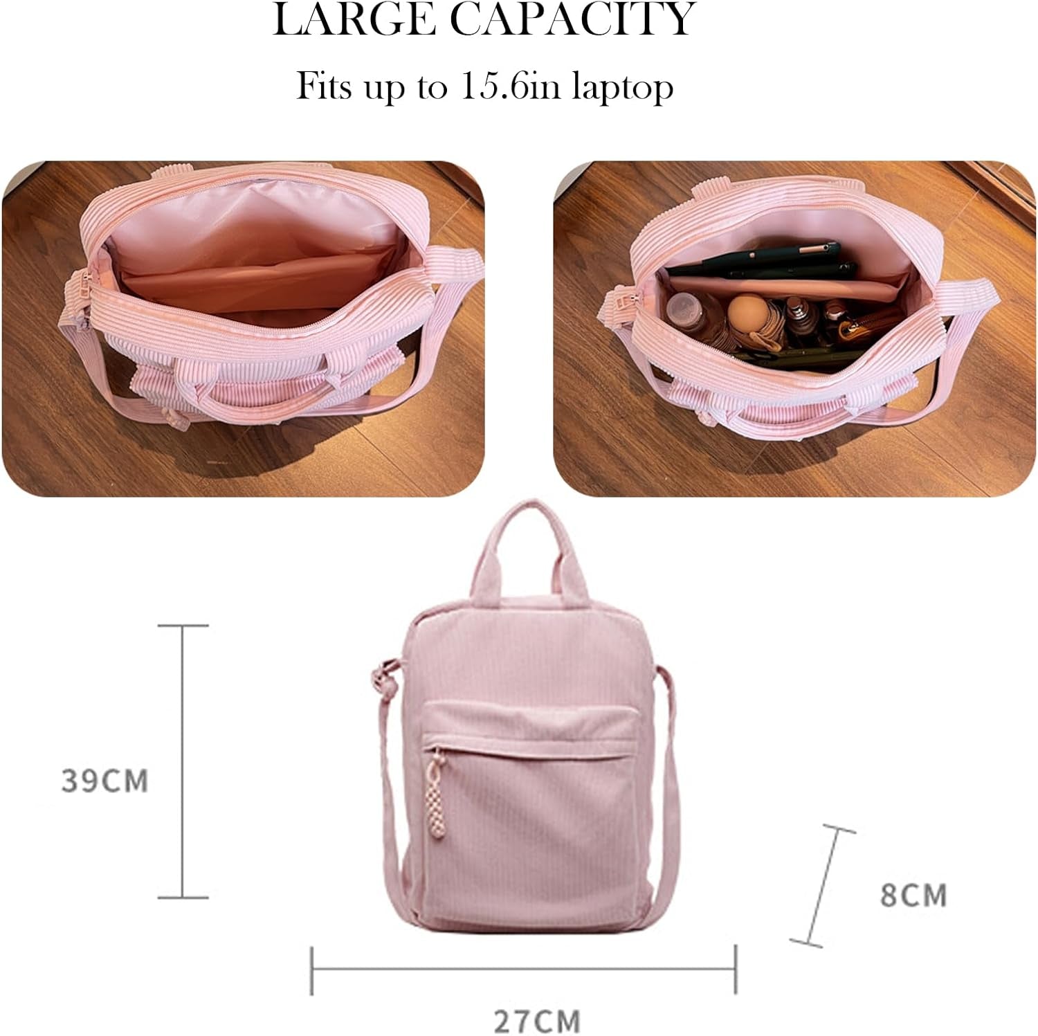 15.6 Inch Preppy Corduroy Laptop Bag for Women Girl Messenger Shoulder Bag for Computer or Tablet Work Tote Bags