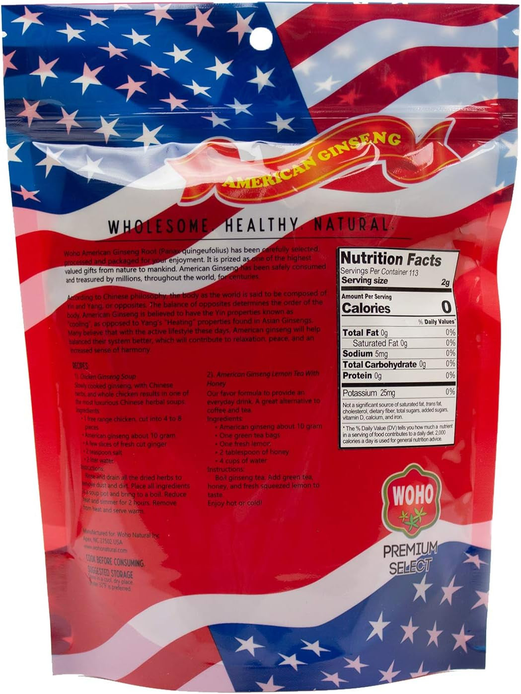 Woohoo Natural WOHO American Ginseng #133.8 Half Short Small 8Oz Bag