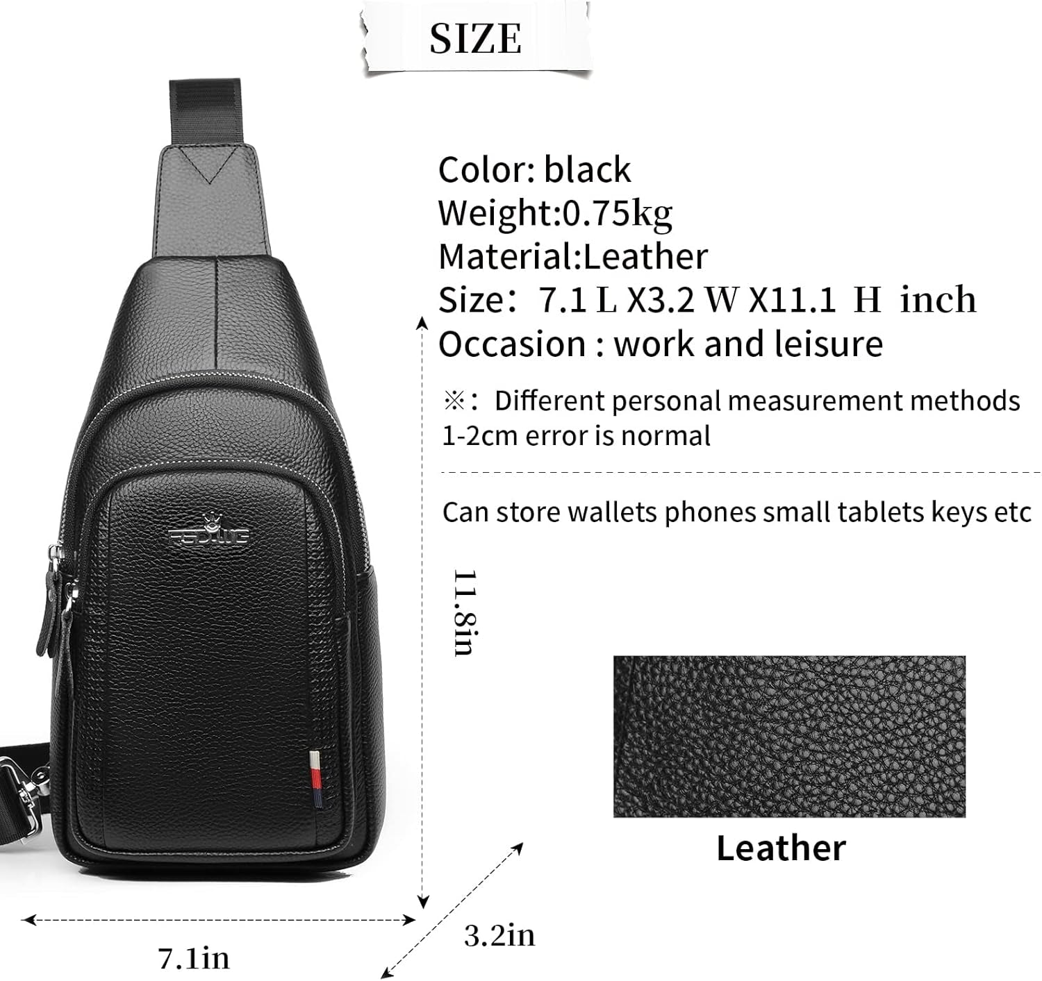 FSD.WG Sling Backpack for Men Chest Bag Crossbody Shoulder Bags Travel Bag Purse for Men with Water Resistant