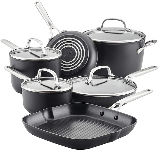 Kitchenaid Hard Anodized Induction Nonstick Cookware Pots and Pans Set, 10 Piece, Matte Black