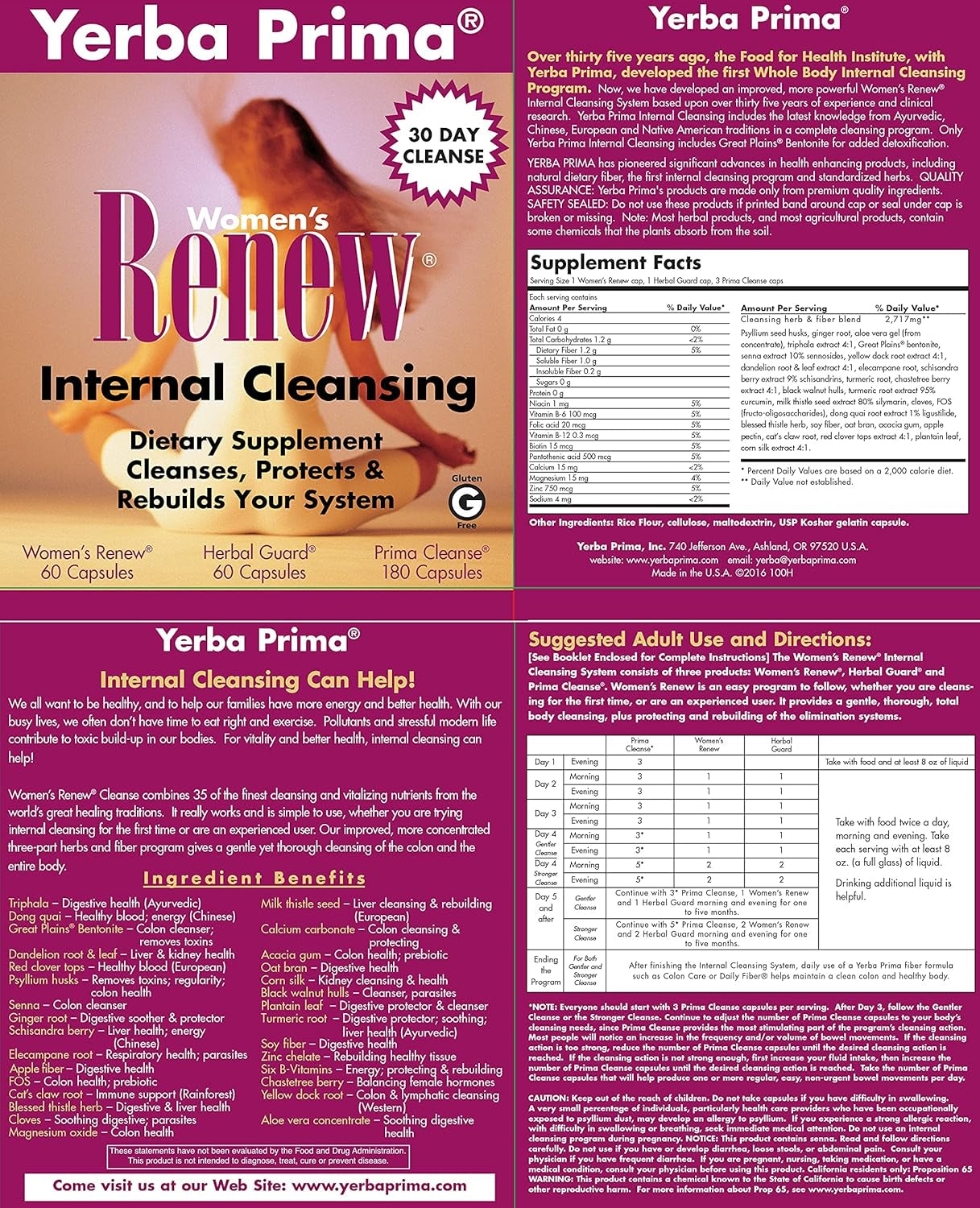 Yerba Prima Women’S Renew Internal Cleansing System - 30 Day Cleanse and Detox Kit - Female Detoxifying Herbal Support Supplements