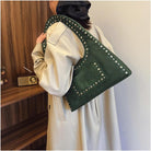 Y2K Crescent Hobo Bags Women 90S Trendy Studded Shoulder Satchels Crossbody Purse PU Leather Punk Underarm Tote Handbag