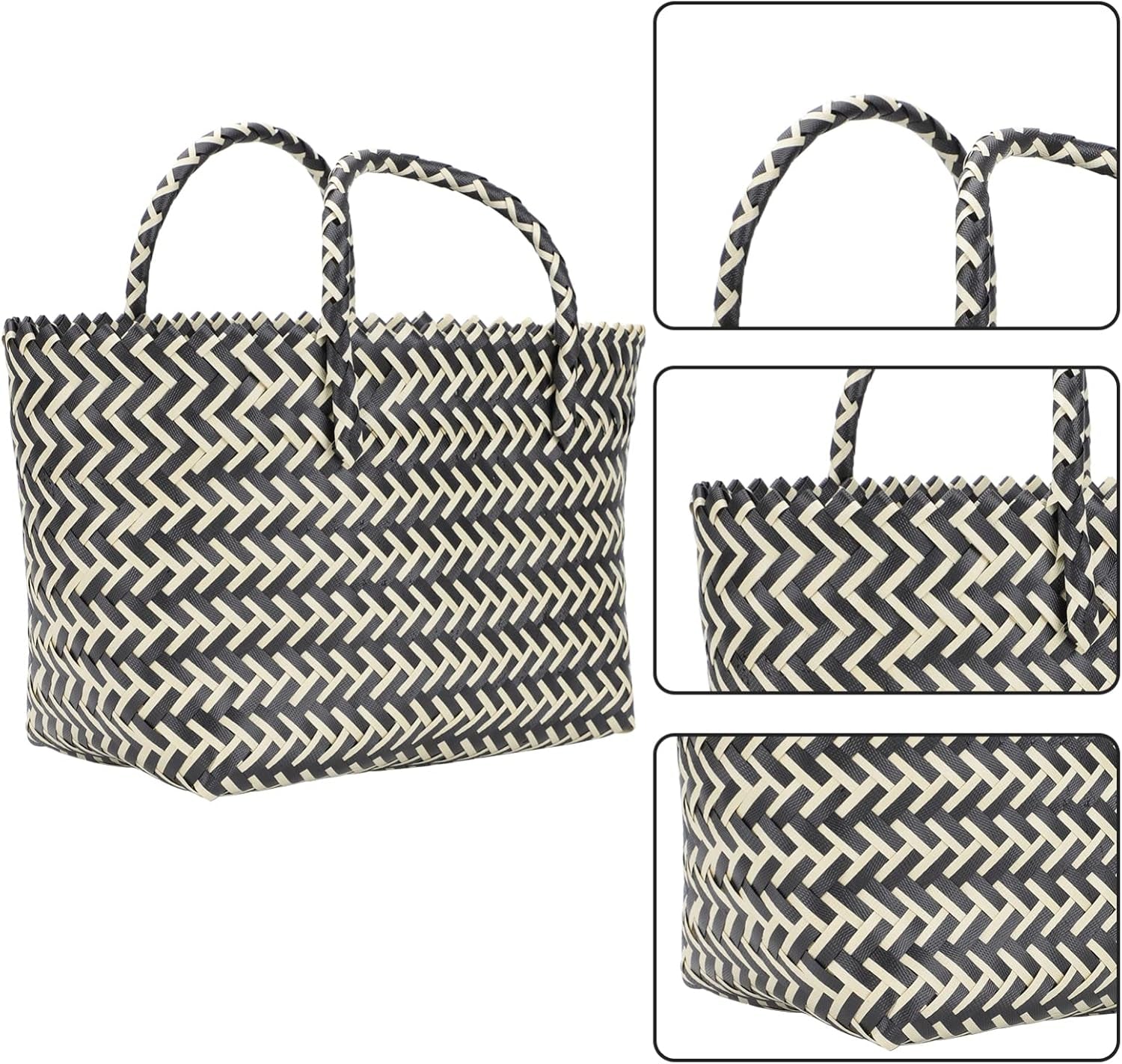 1Pc Urban Handwoven Striped Bag for Women Large Capacity Casual Tote Fashionable Plastic Shopping Bag Lightweight Woven Design for Daily Use